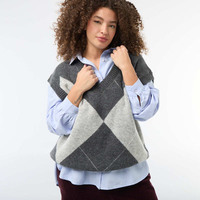 Pull jacquard sans manches BLEU