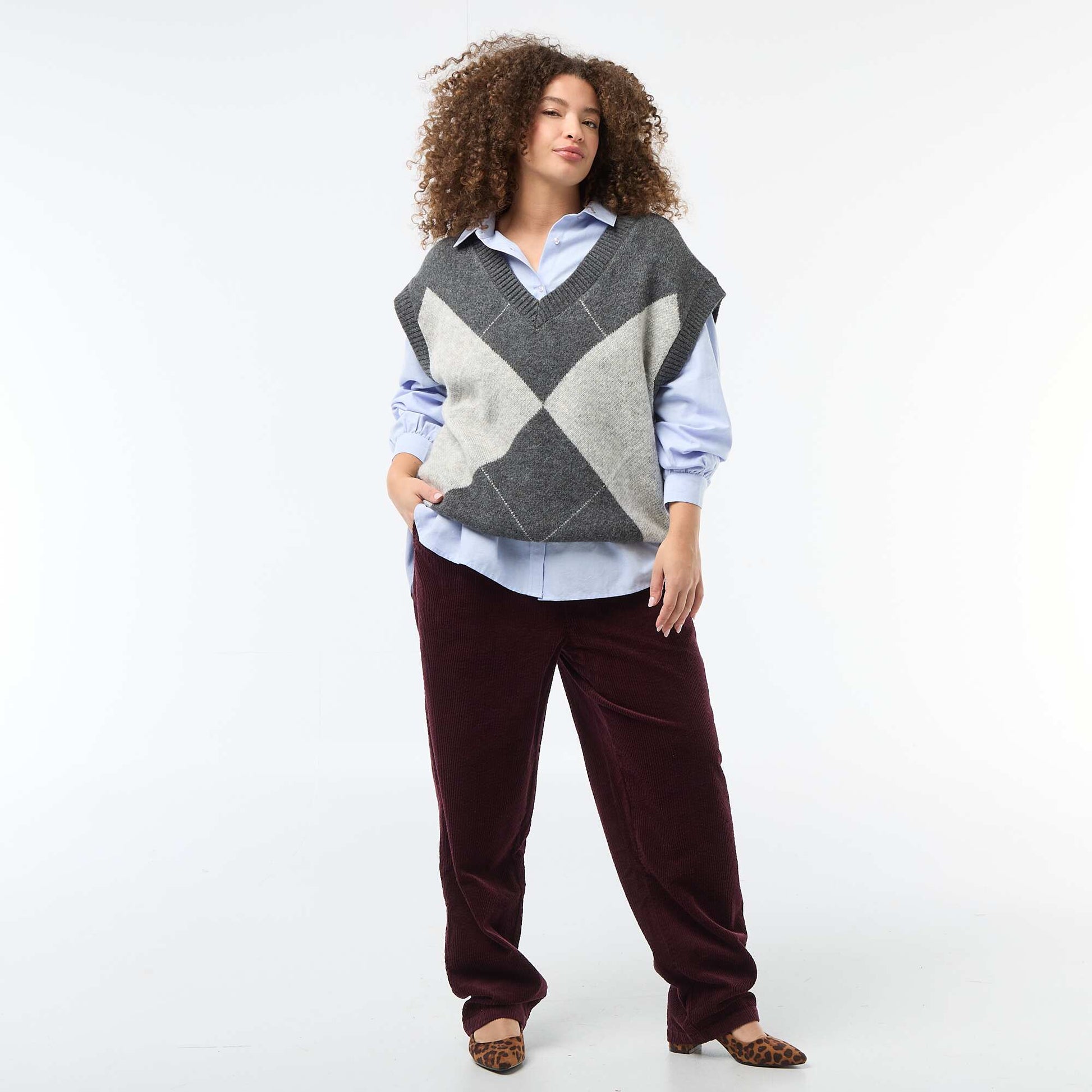 Pull jacquard sans manches BLEU