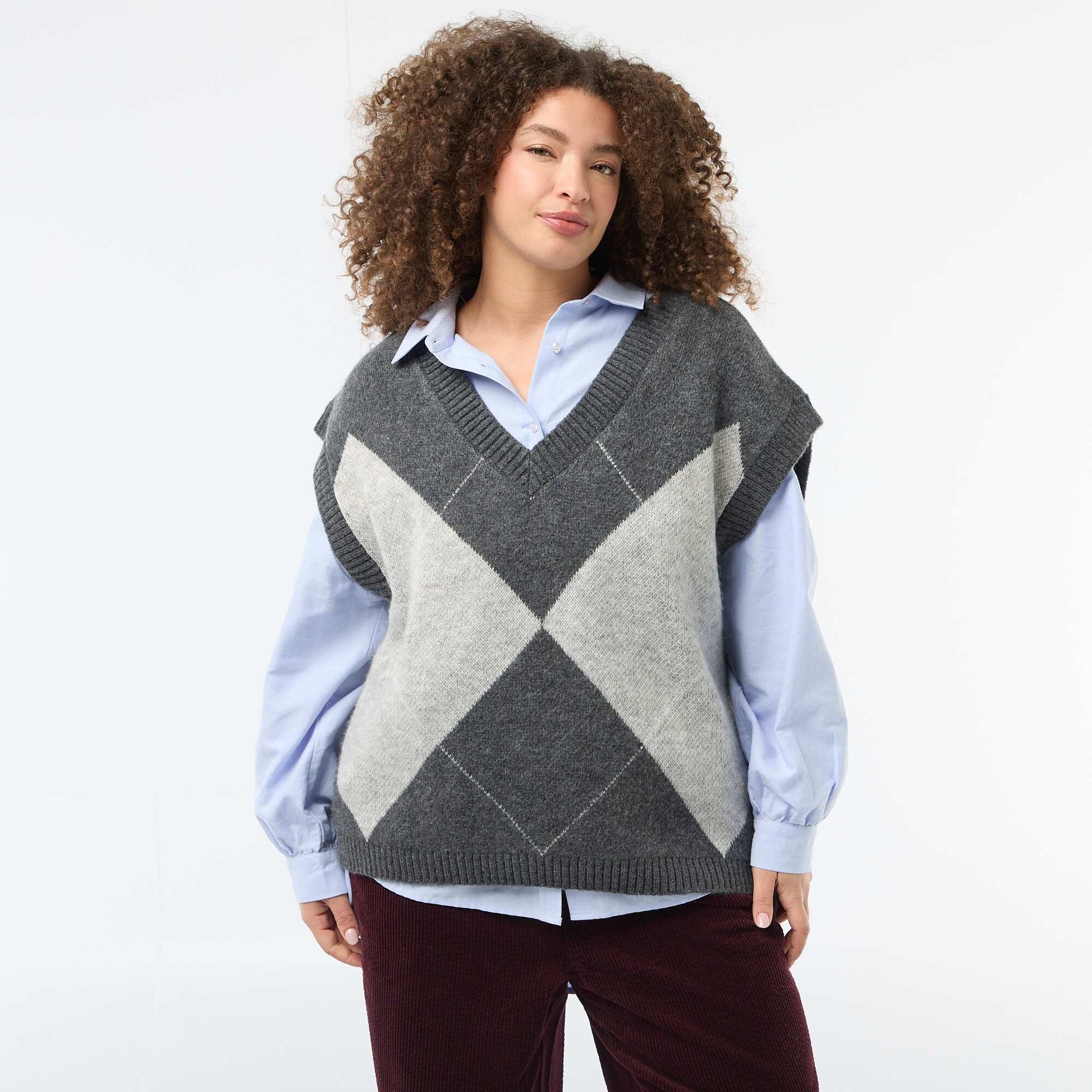 Pull jacquard sans manches BLEU