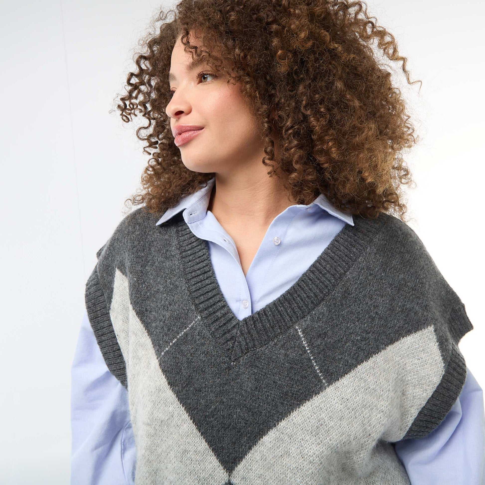 Pull jacquard sans manches BLEU