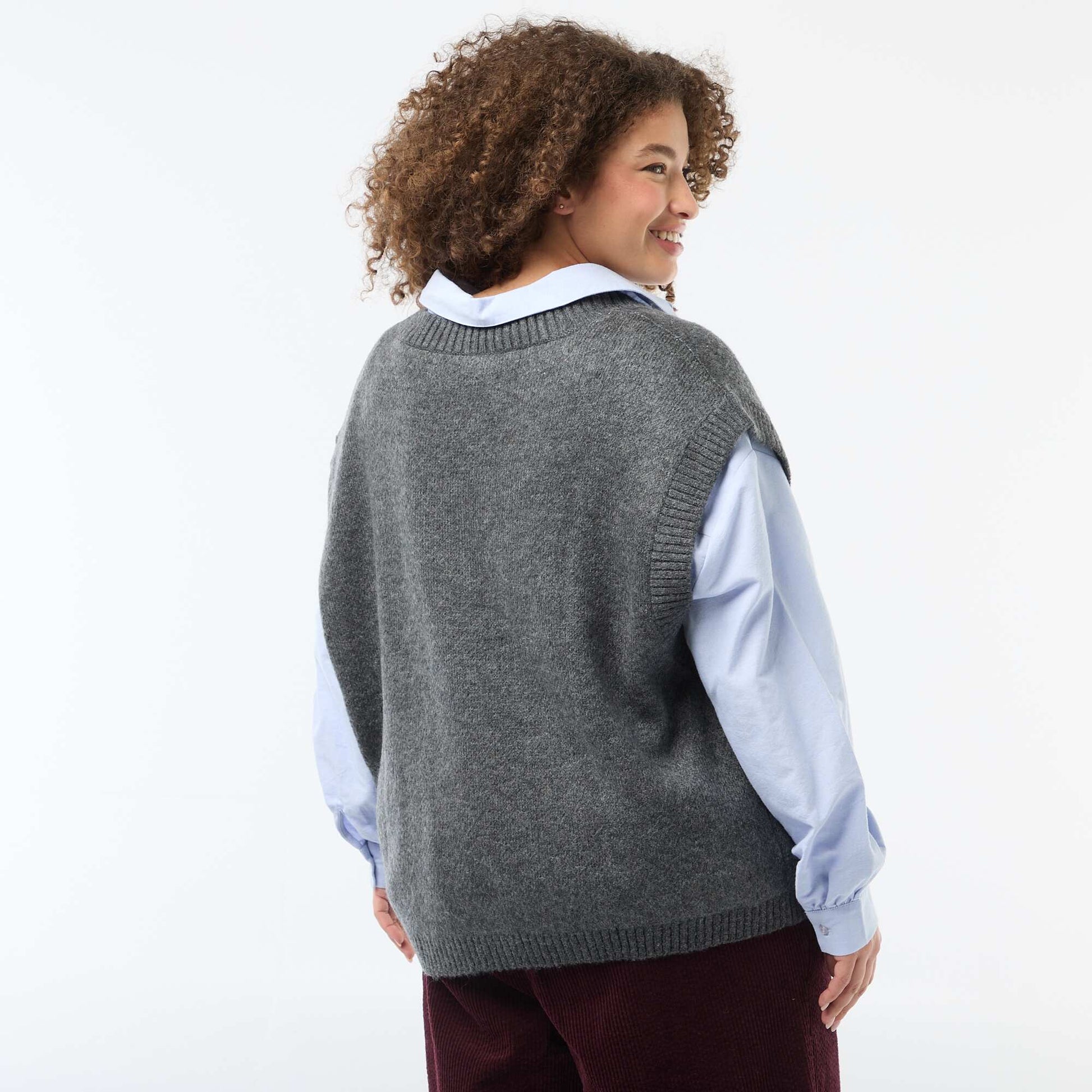 Pull jacquard sans manches BLEU