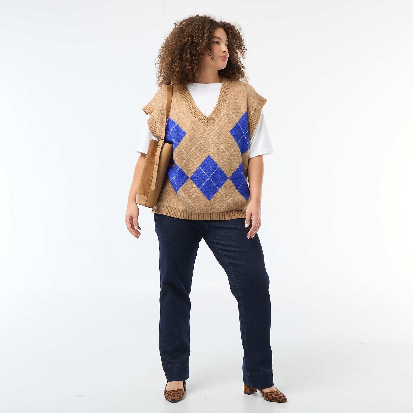 Pull jacquard sans manches BEIGE