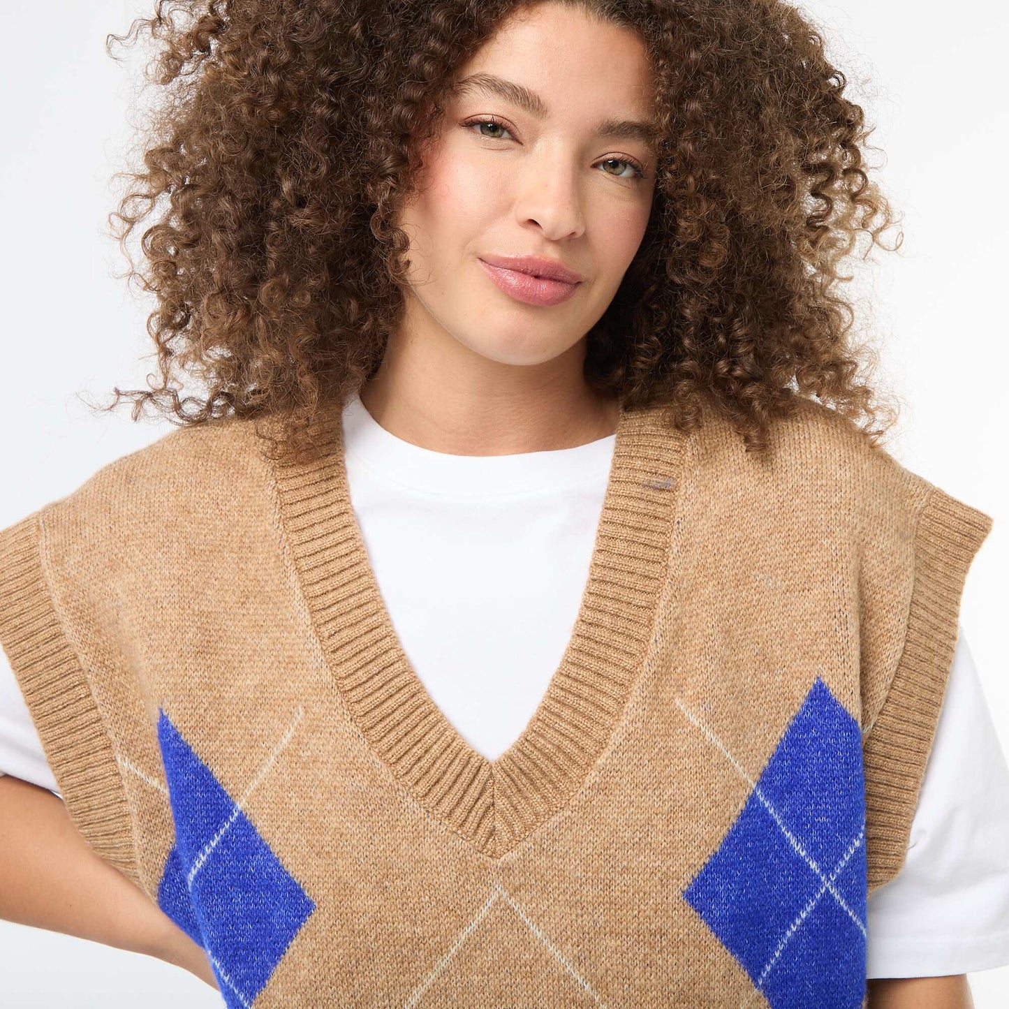 Pull jacquard sans manches BEIGE