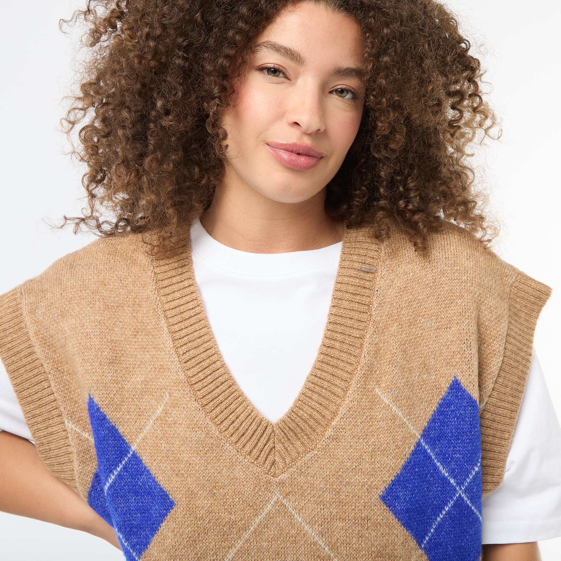 Pull jacquard sans manches BEIGE