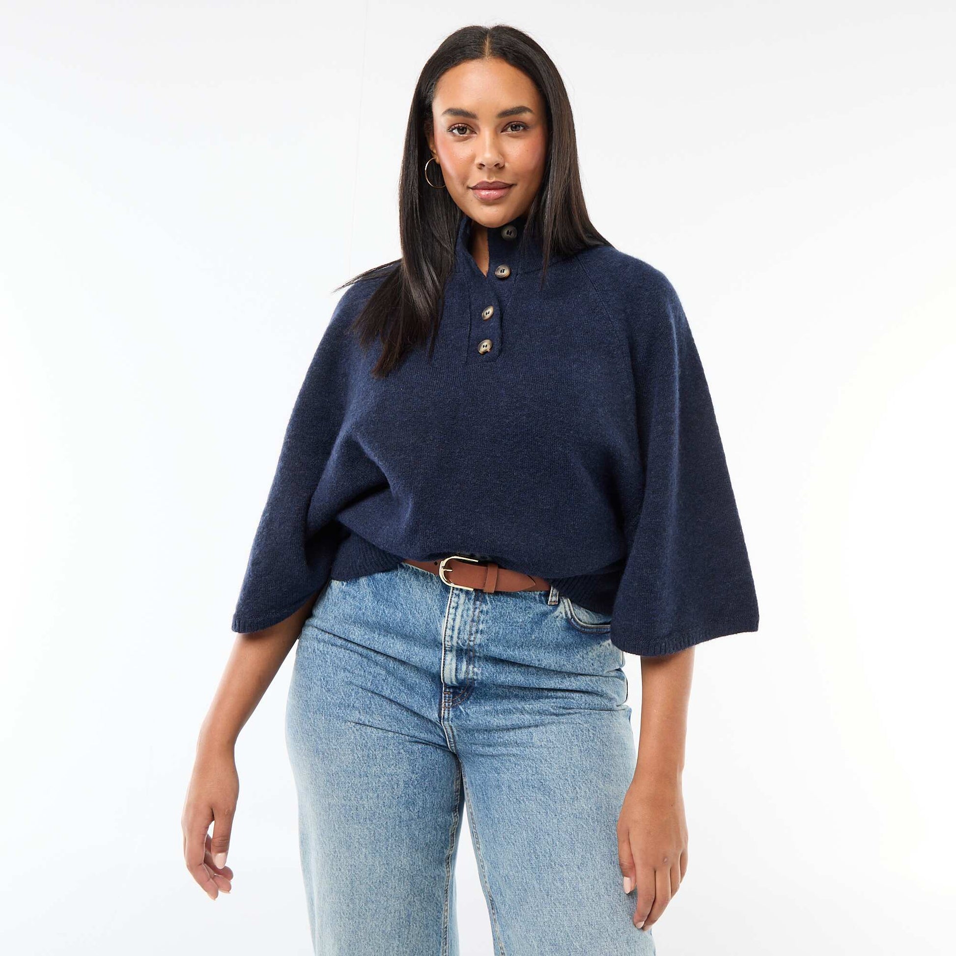 Gilet cape en maille grosse jauge BLEU