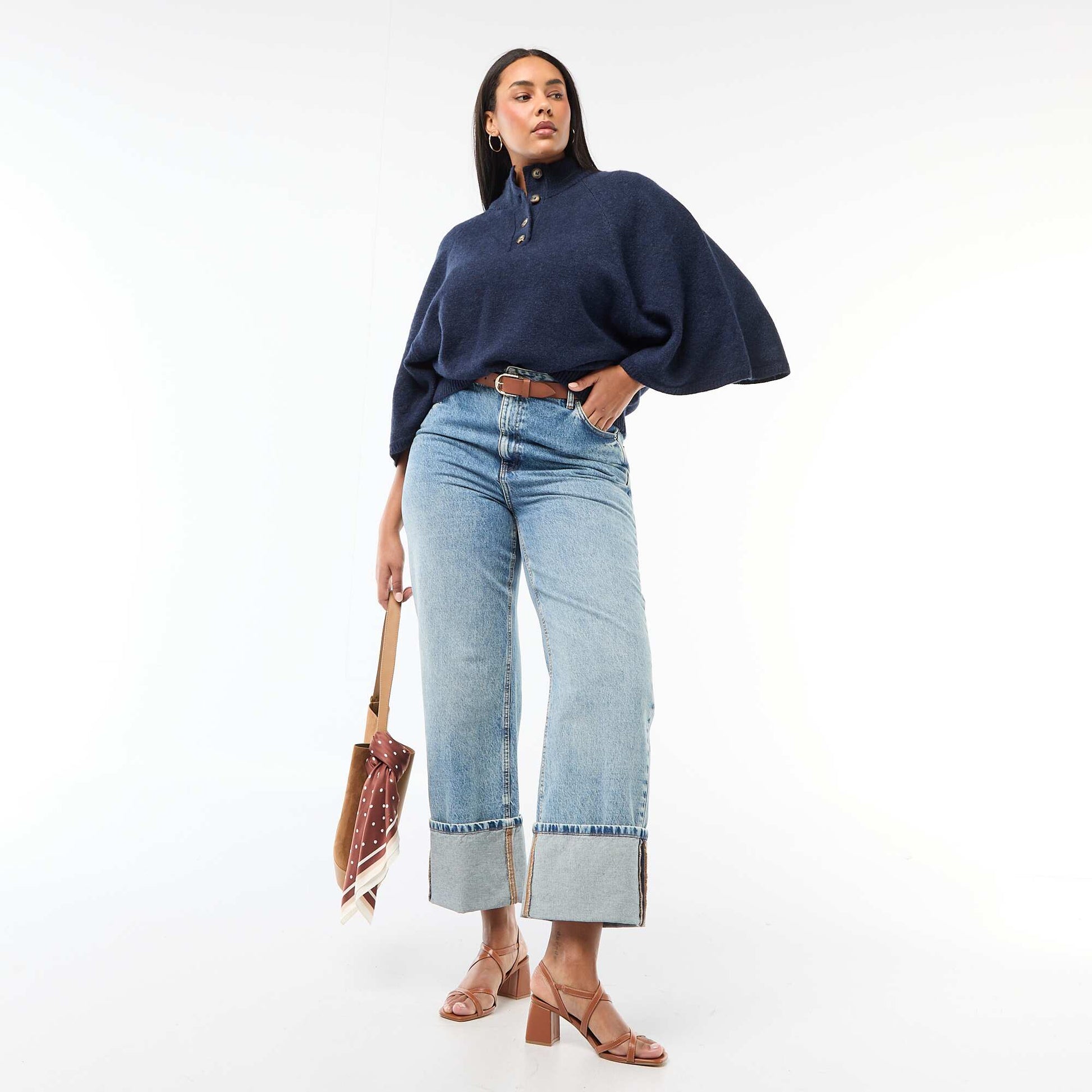 Gilet cape en maille grosse jauge BLEU