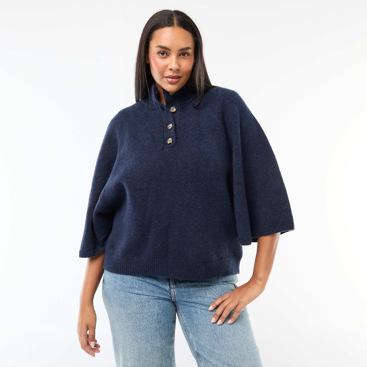 Gilet cape en maille grosse jauge BLEU