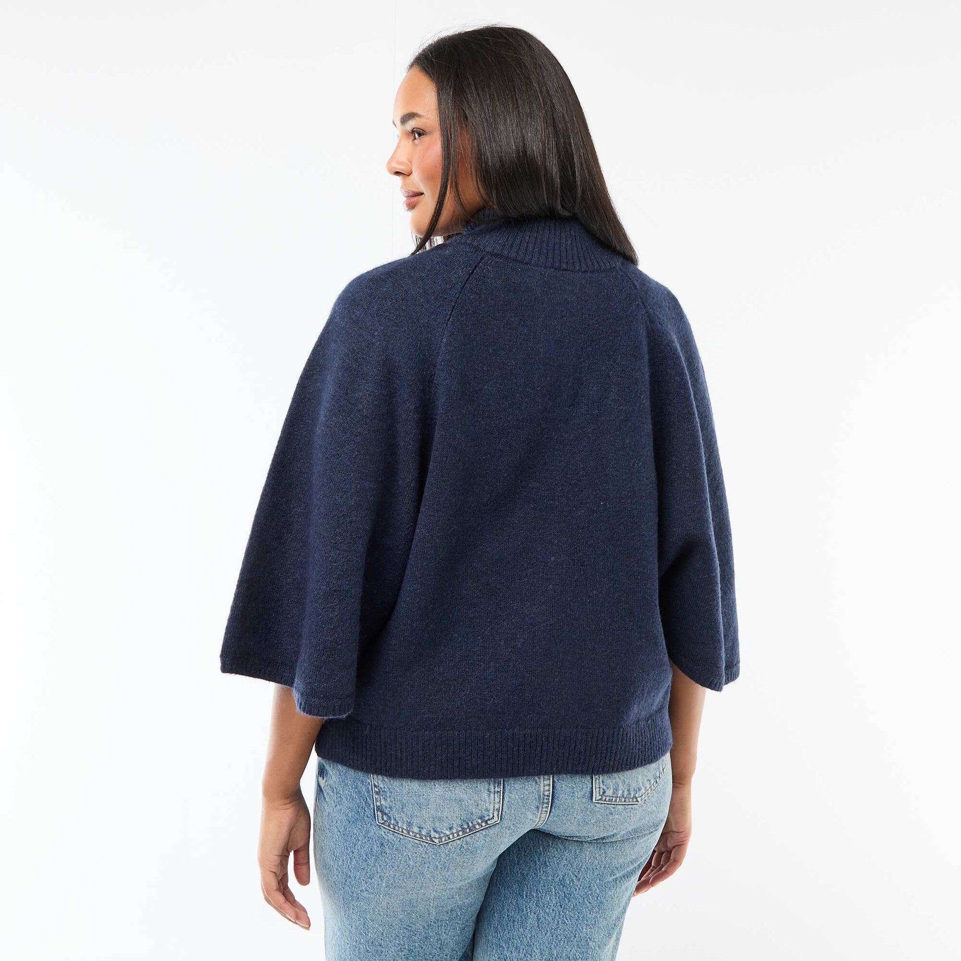 Gilet cape en maille grosse jauge BLEU