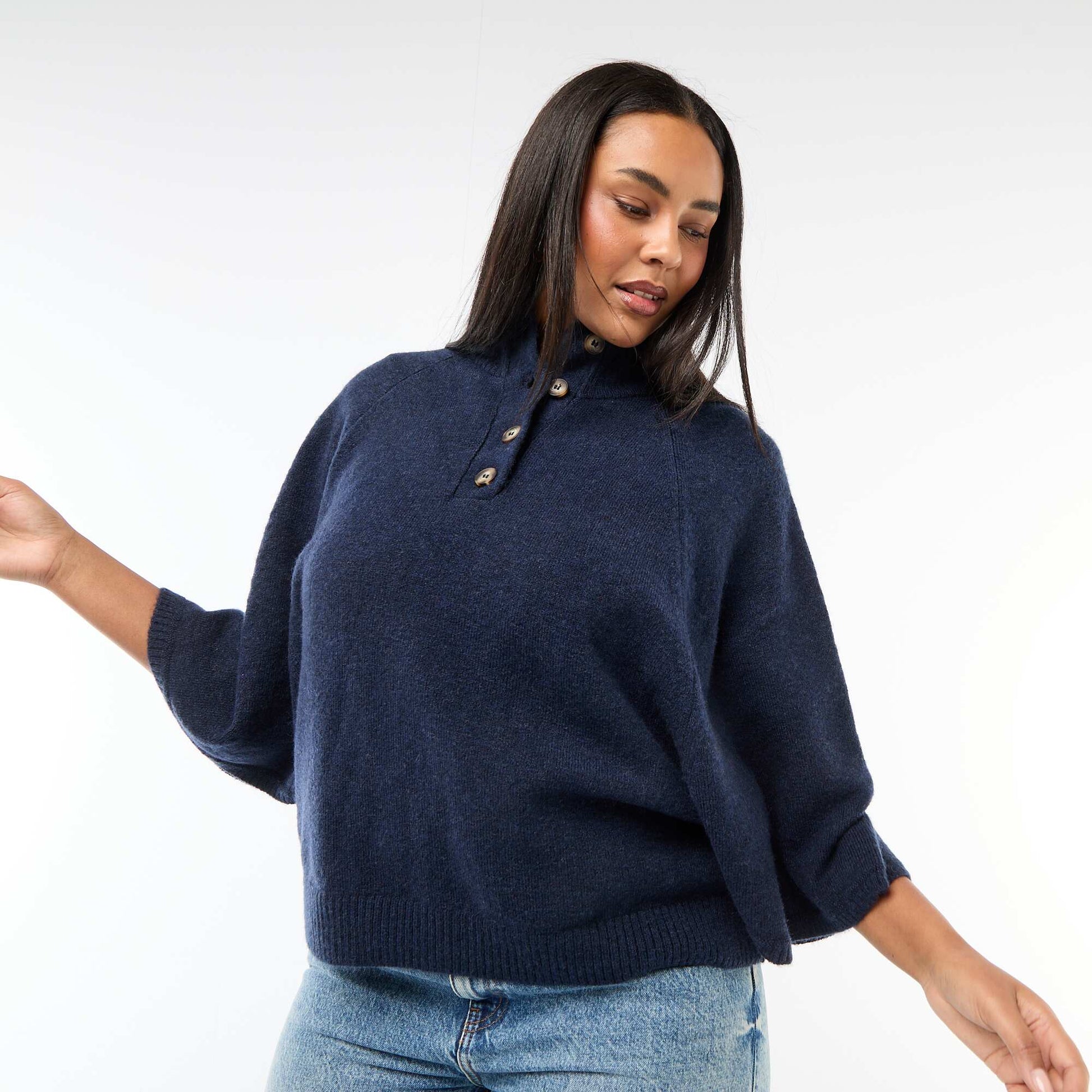 Gilet cape en maille grosse jauge BLEU