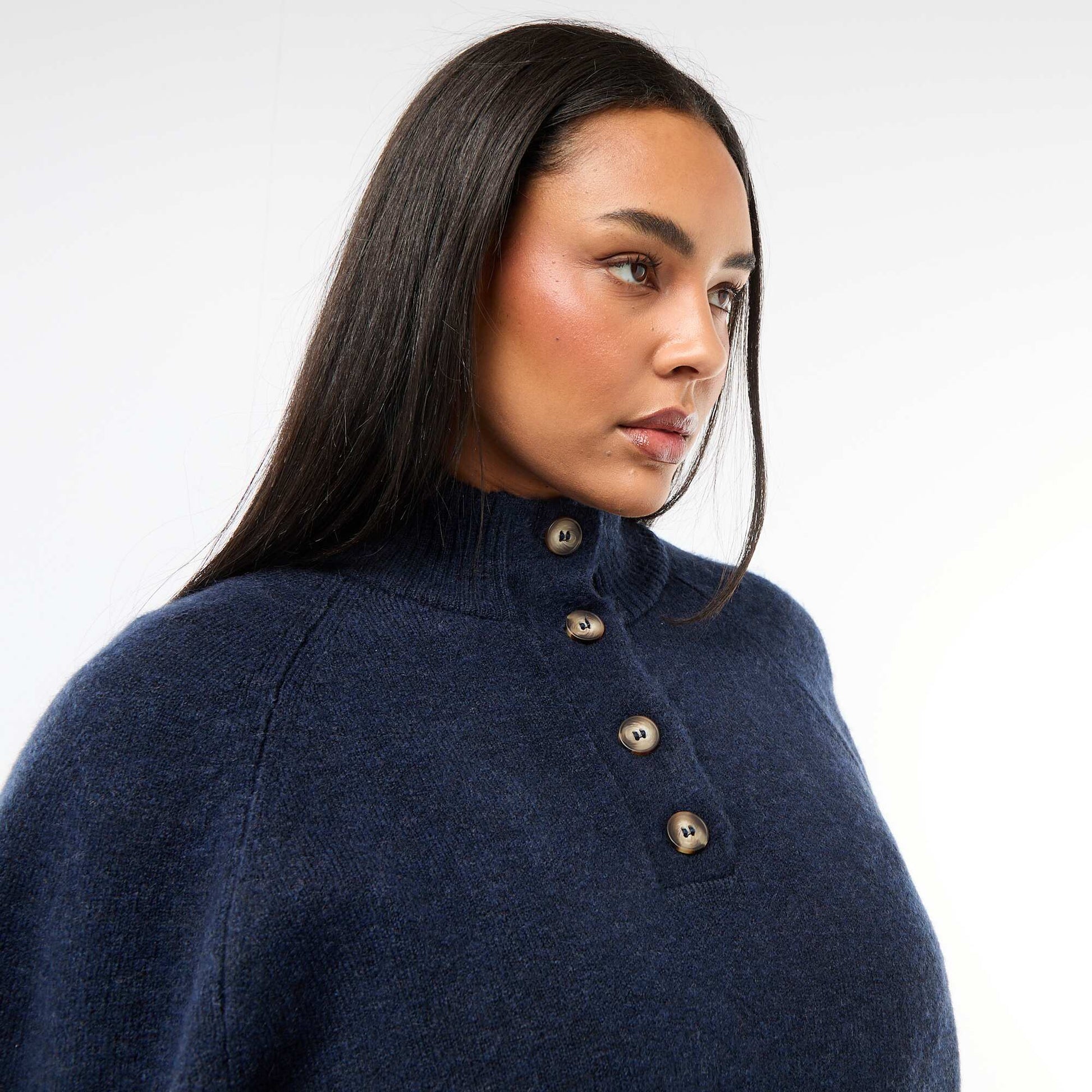 Gilet cape en maille grosse jauge BLEU