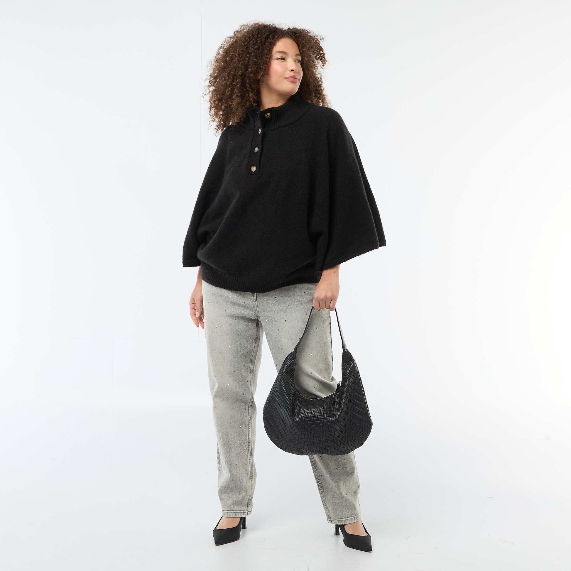 Gilet cape en maille grosse jauge NOIR
