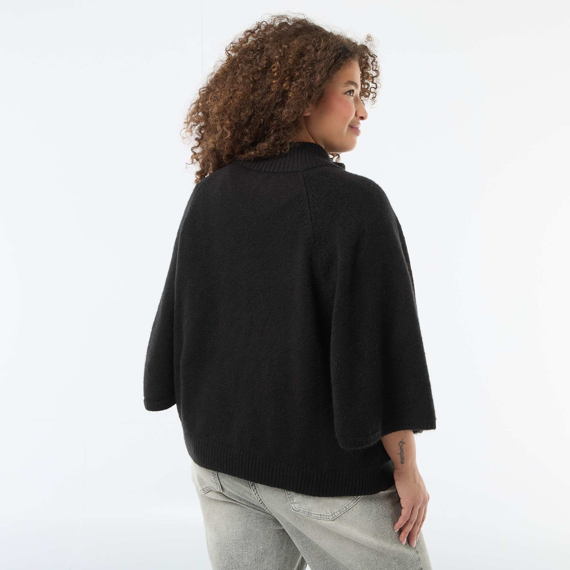 Gilet cape en maille grosse jauge NOIR
