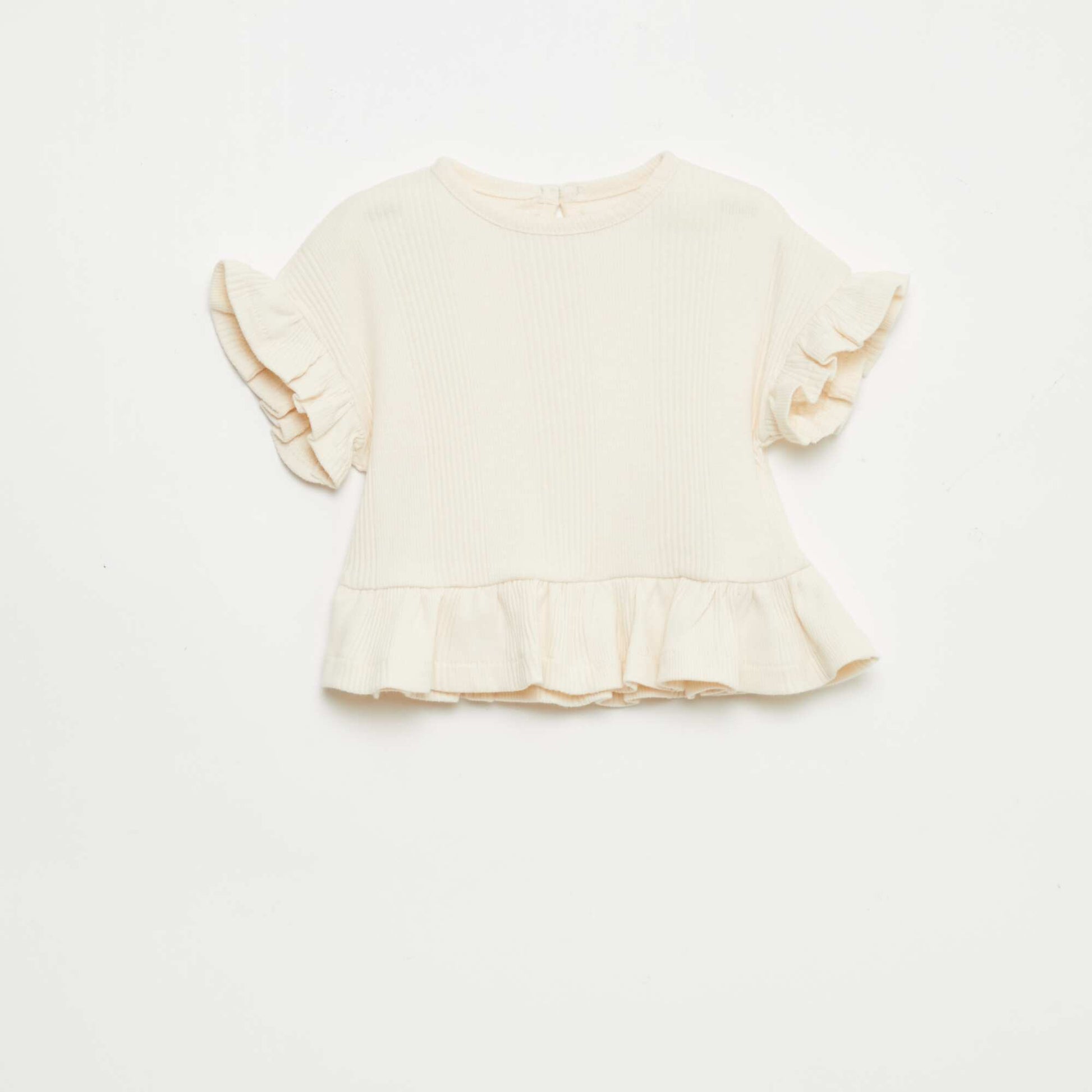 Tee-shirt côtelé avec bords volantés BEIGE