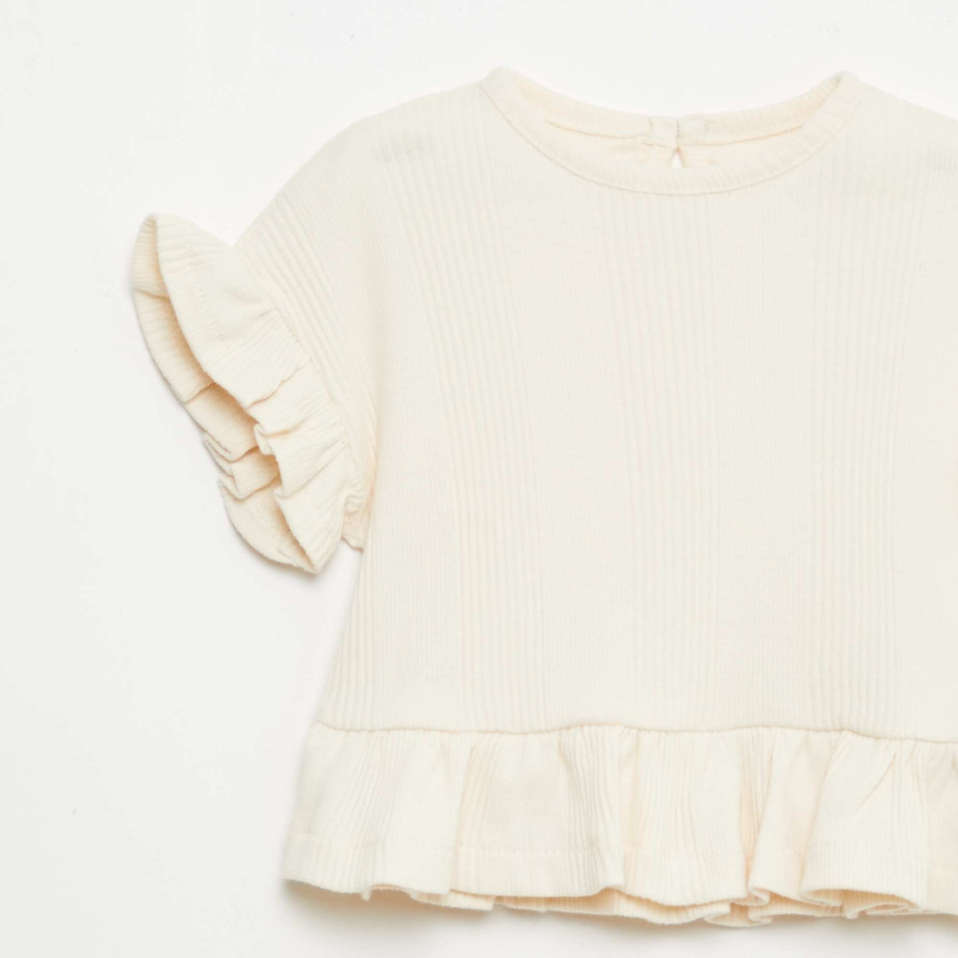 Tee-shirt côtelé avec bords volantés BEIGE