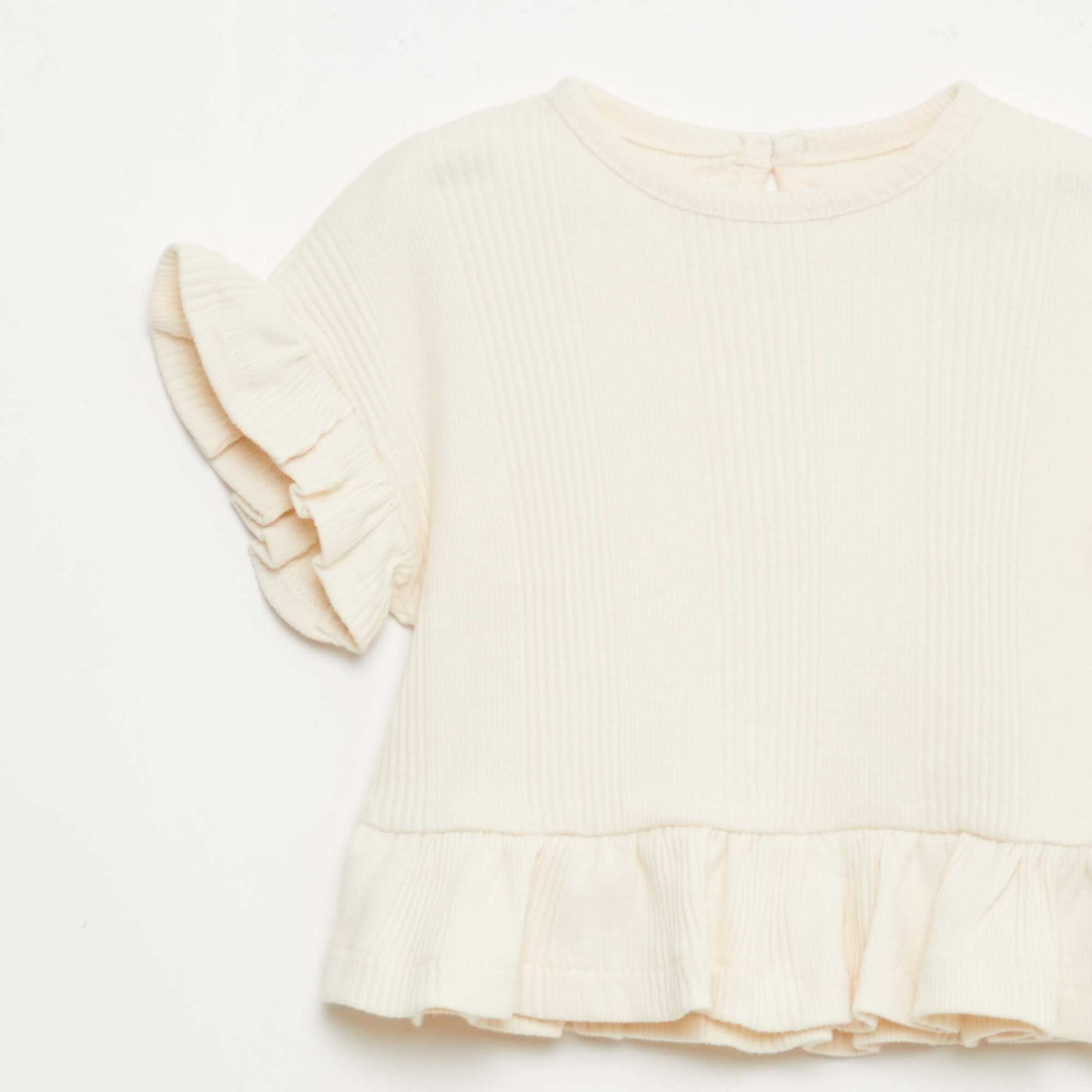 Tee-shirt côtelé avec bords volantés BEIGE