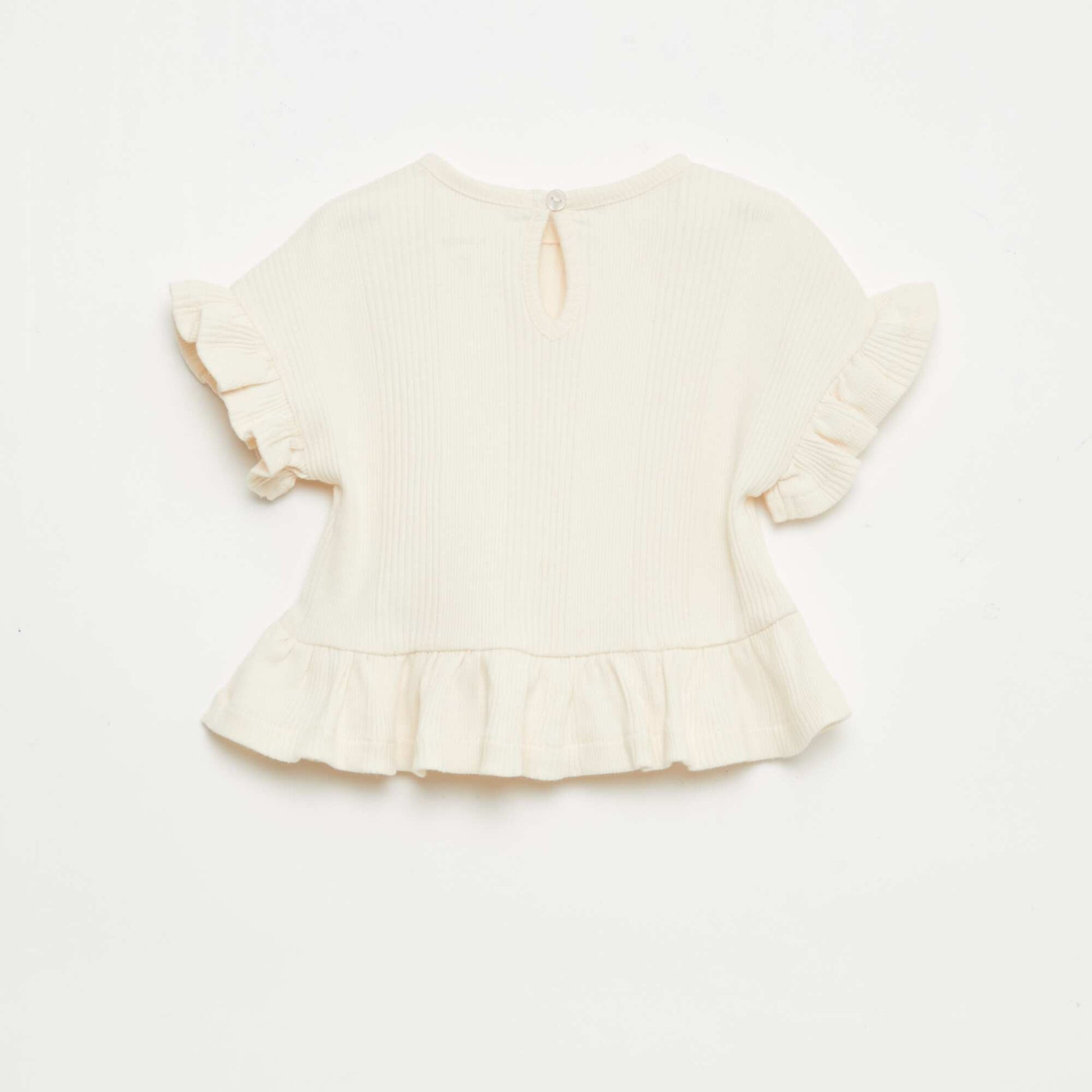 Tee-shirt côtelé avec bords volantés BEIGE