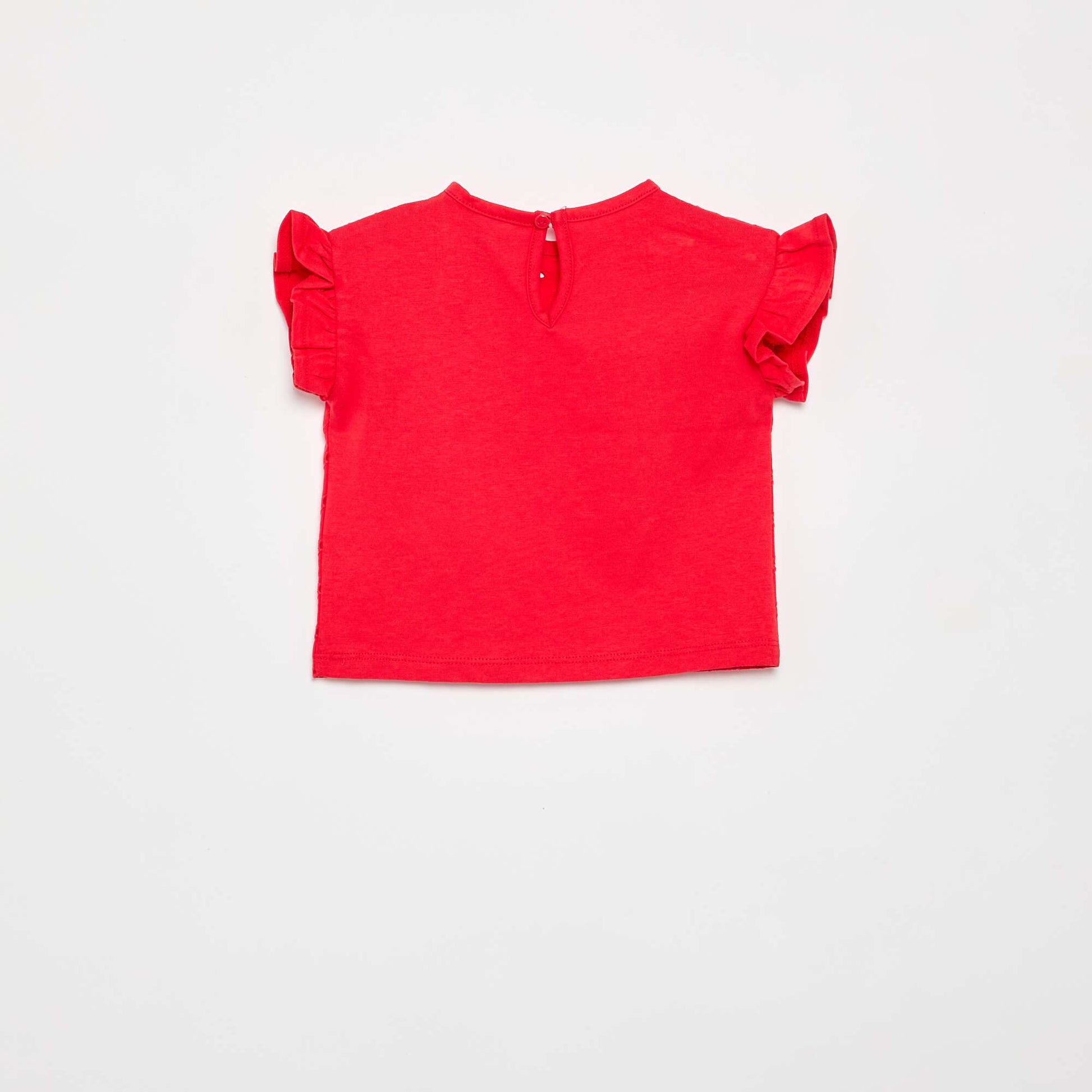T-shirt à manches courtes volantées et broderies anglaises ROUGE