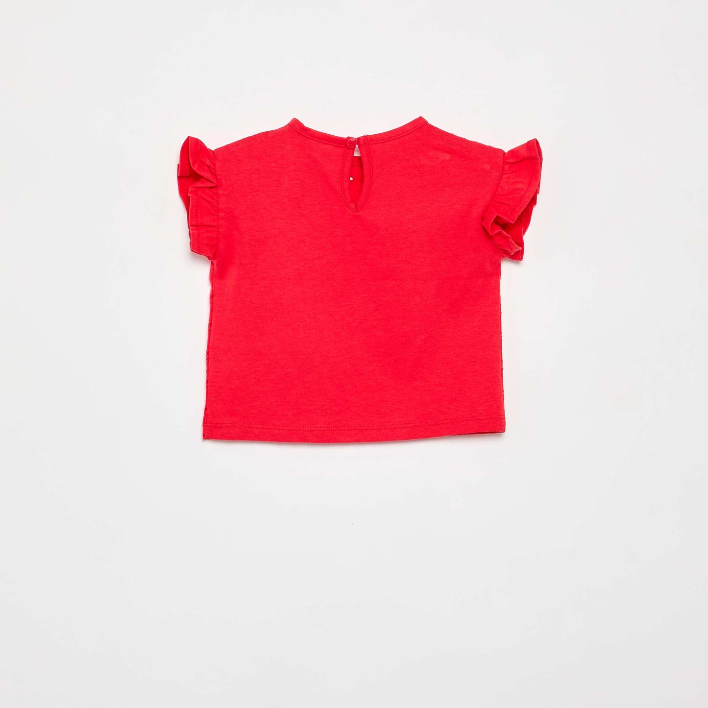 T-shirt à manches courtes volantées et broderies anglaises ROUGE