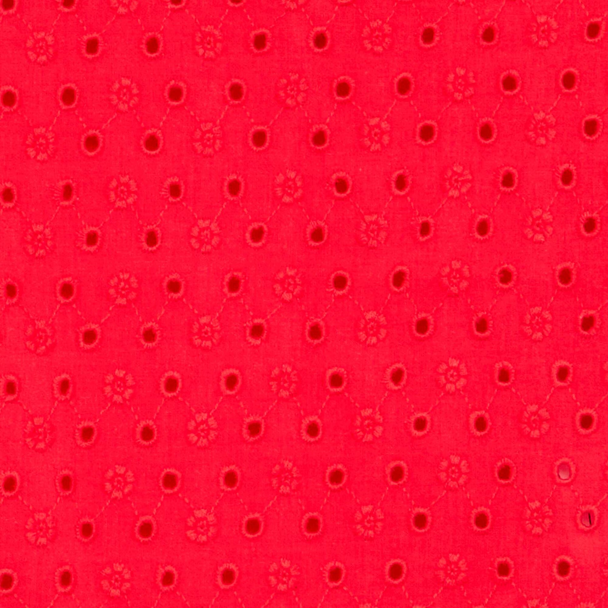 T-shirt à manches courtes volantées et broderies anglaises ROUGE