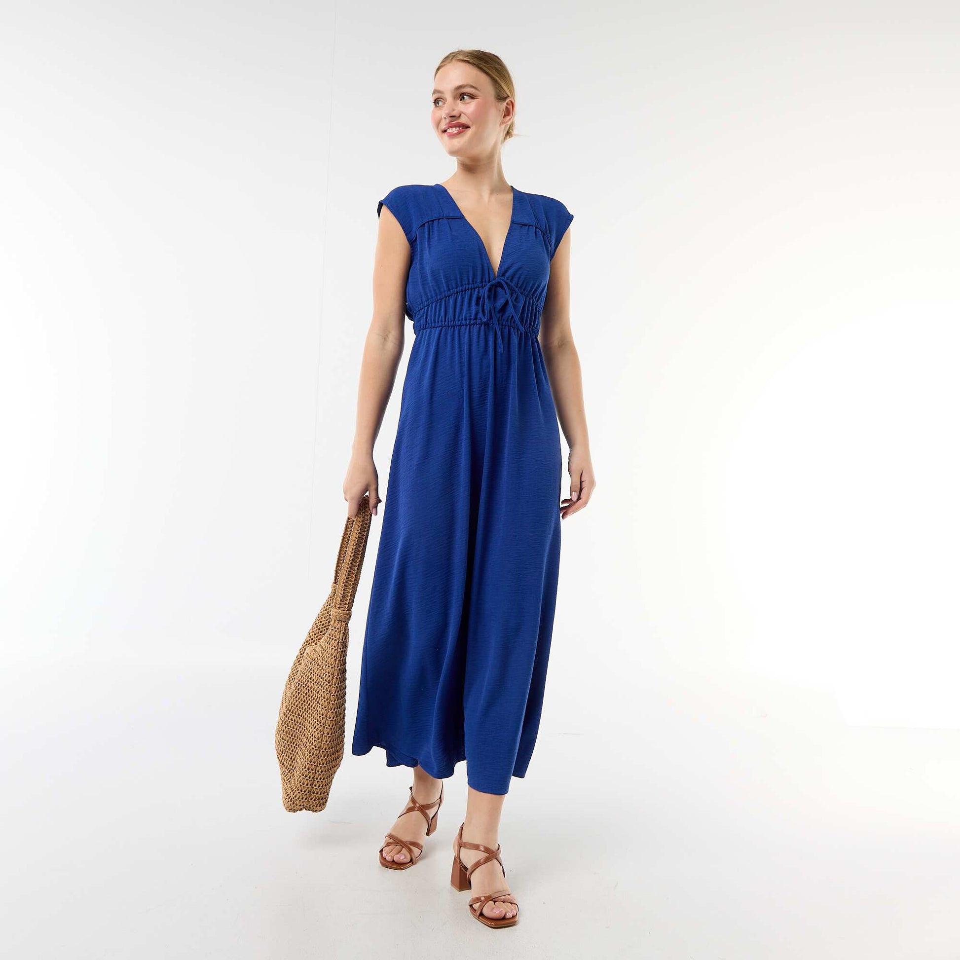 Robe longue sans manches avec nœud BLEU