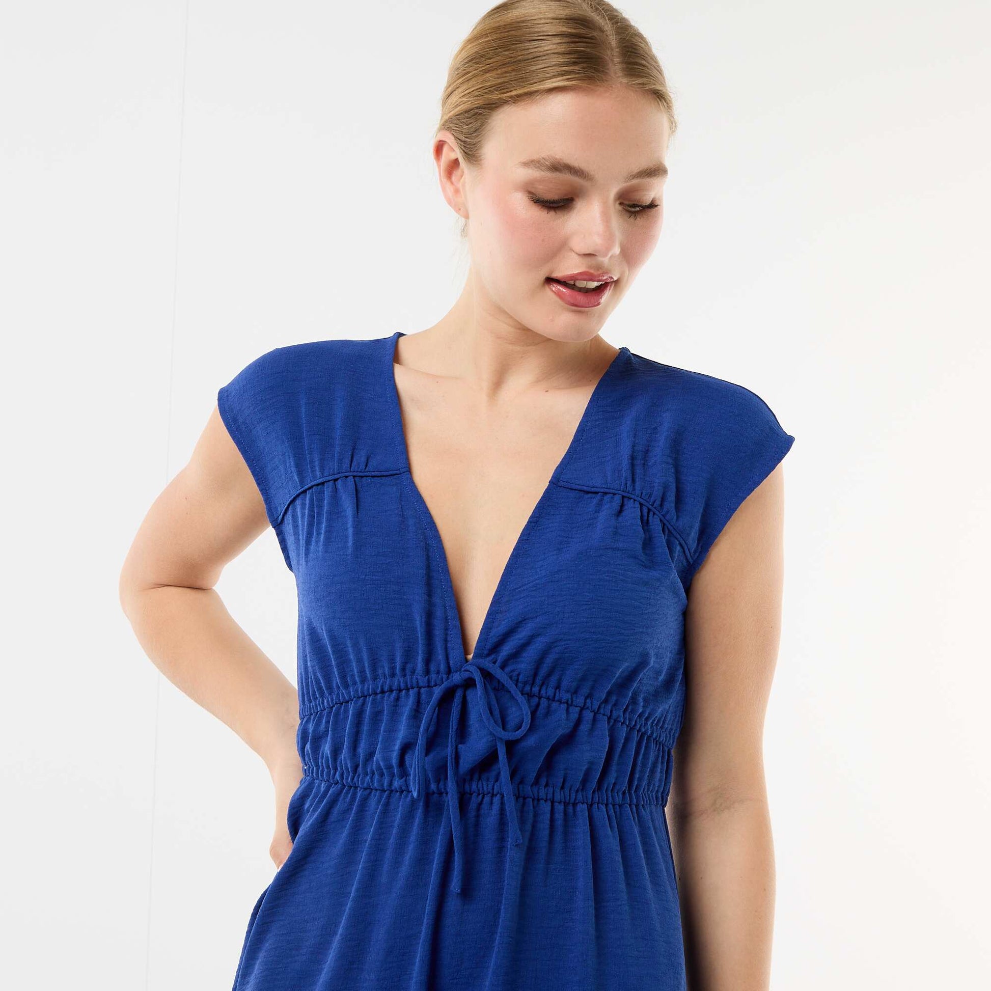 Robe longue sans manches avec nœud BLEU