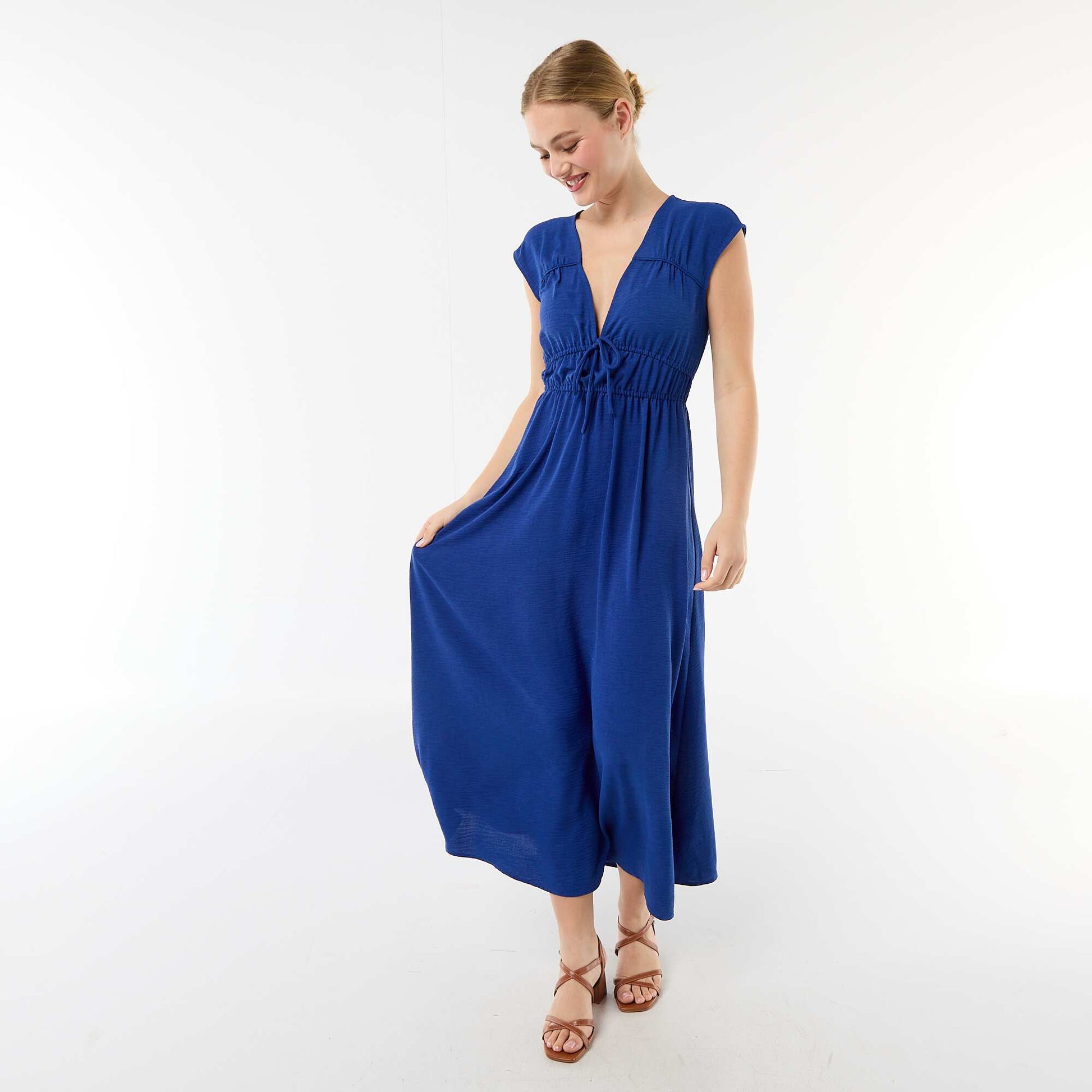 Robe longue sans manches avec nœud BLEU