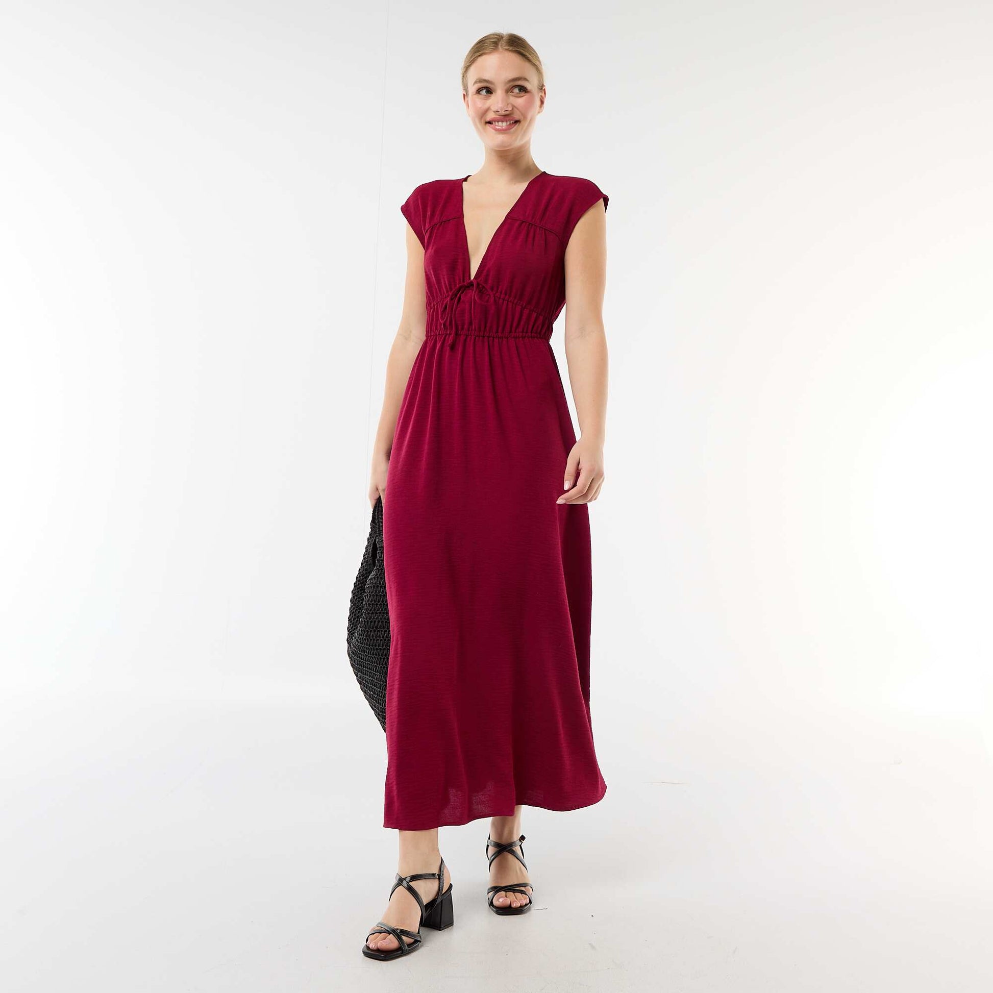 Robe longue sans manches avec nœud ROUGE