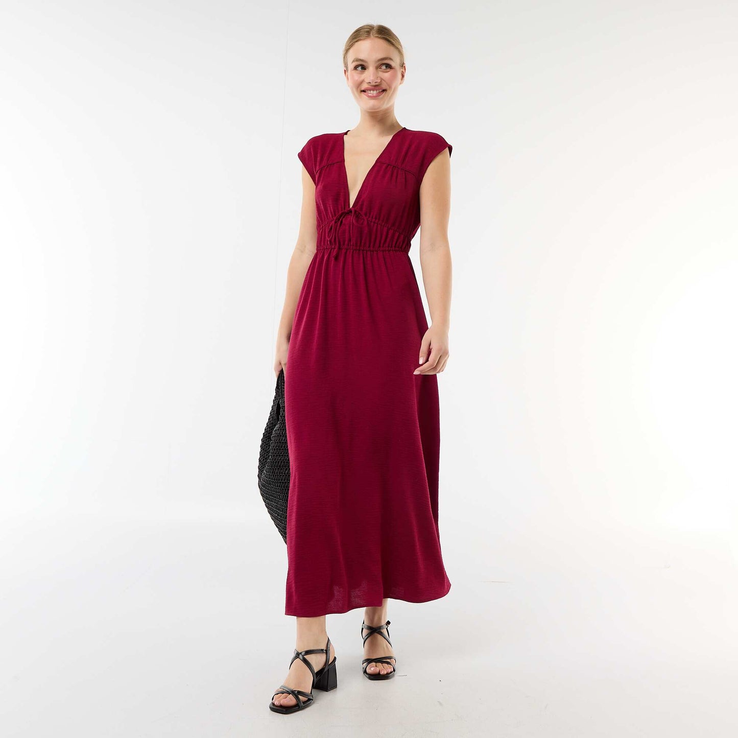 Robe longue sans manches avec nœud ROUGE