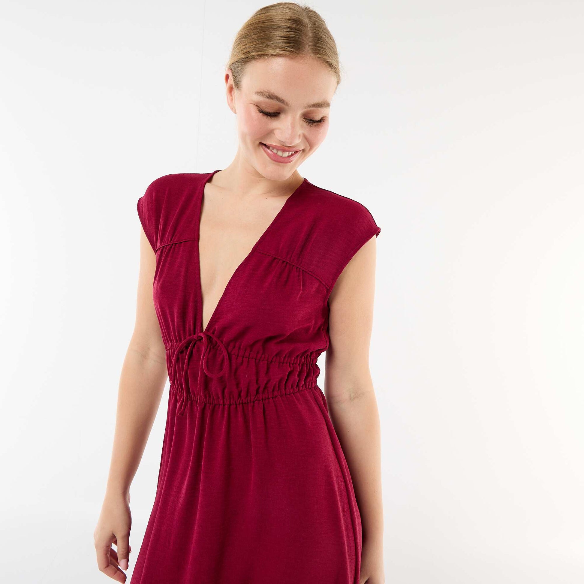 Robe longue sans manches avec nœud ROUGE