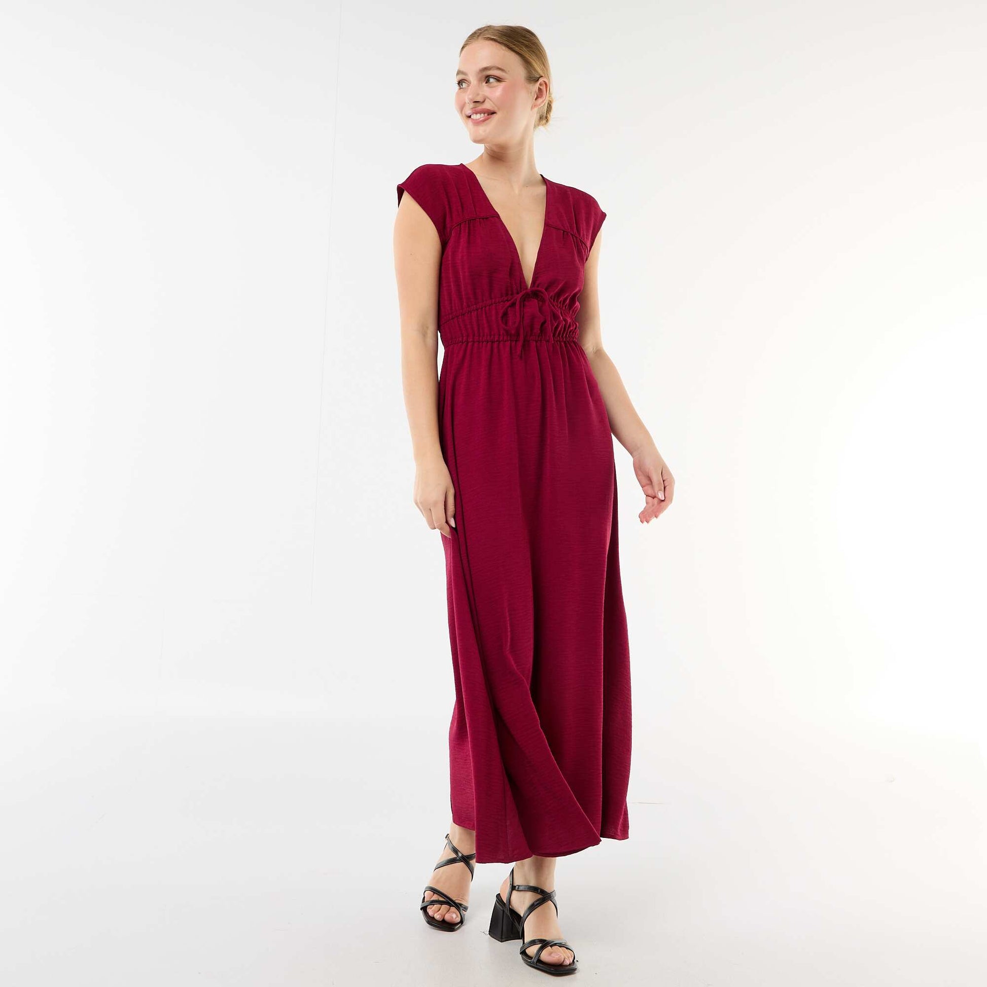 Robe longue sans manches avec nœud ROUGE