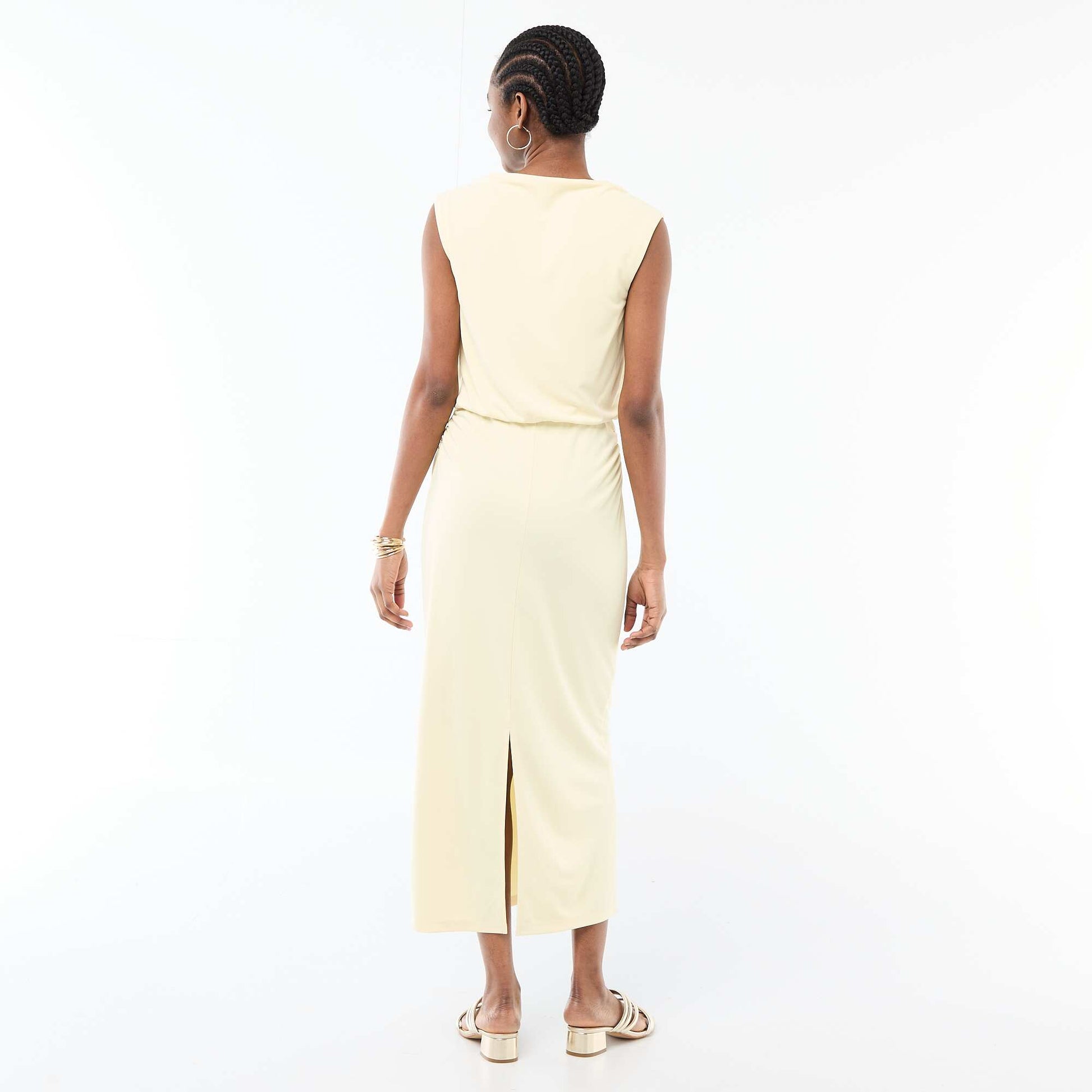 Robe longue drapée avec col bénitier JAUNE