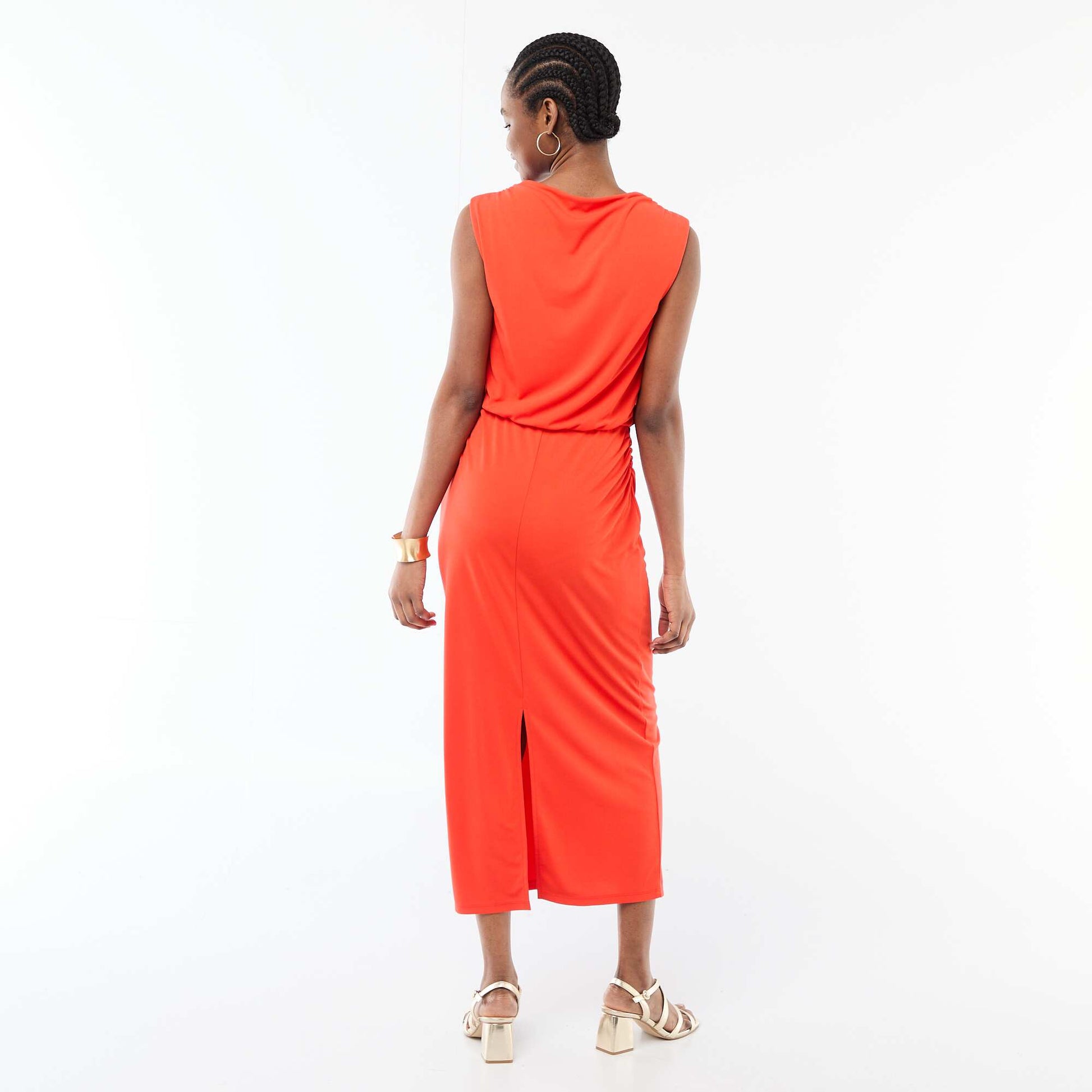 Robe longue drapée avec col bénitier ROUGE