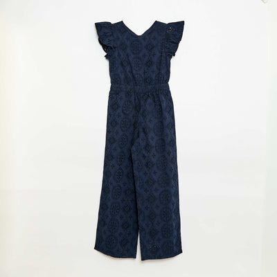 Combinaison large en broderie anglaise volantée coton BLEU