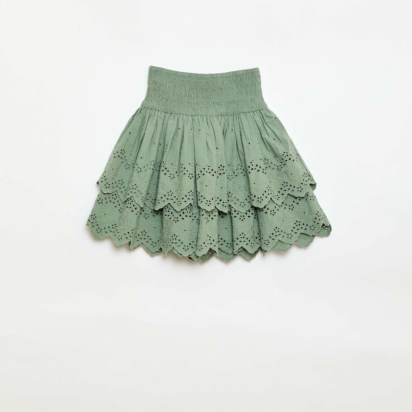 Jupe à volants et broderies anglaises VERT