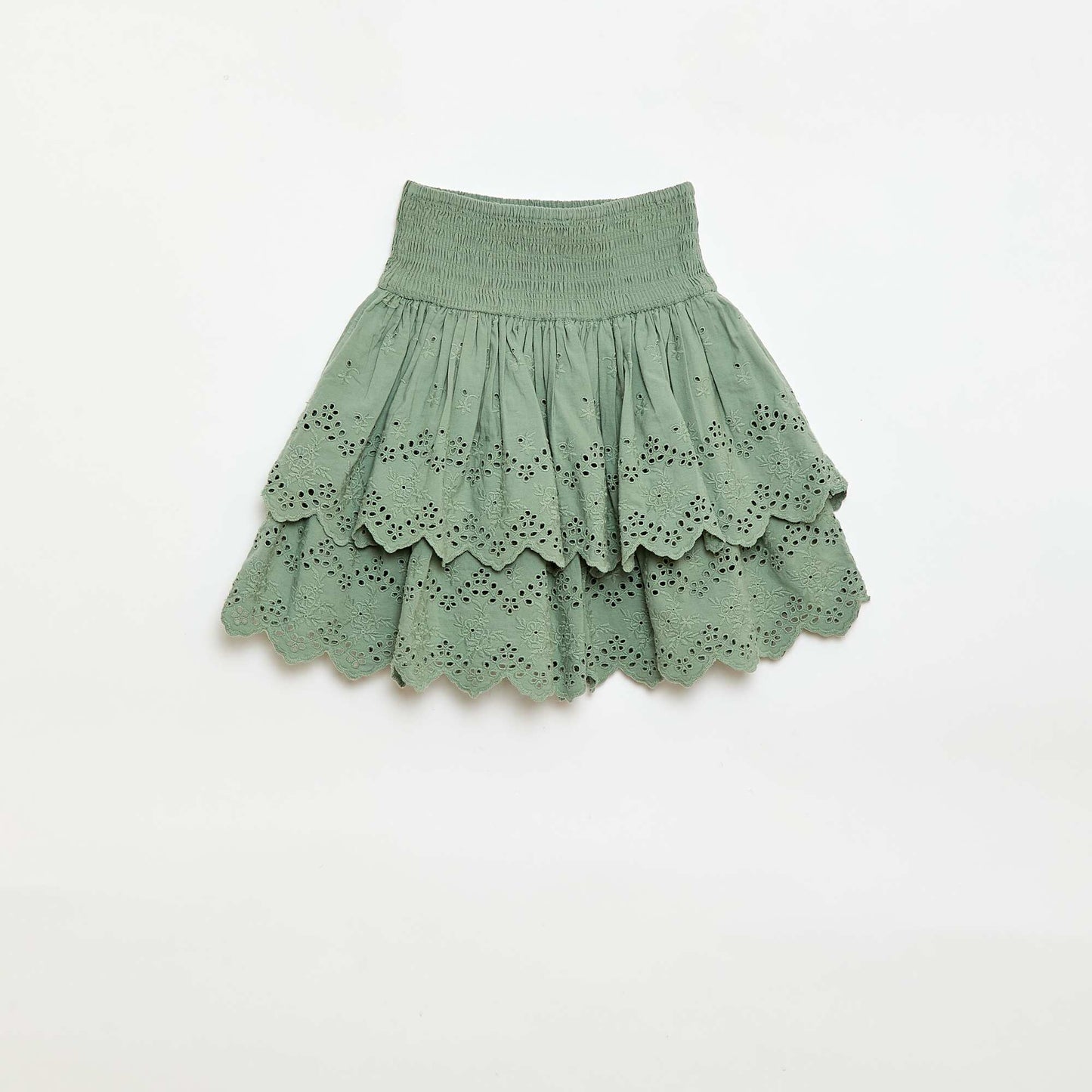 Jupe à volants et broderies anglaises VERT