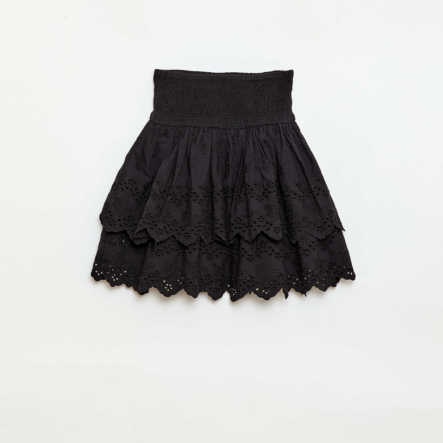 Jupe à volants et broderies anglaises NOIR