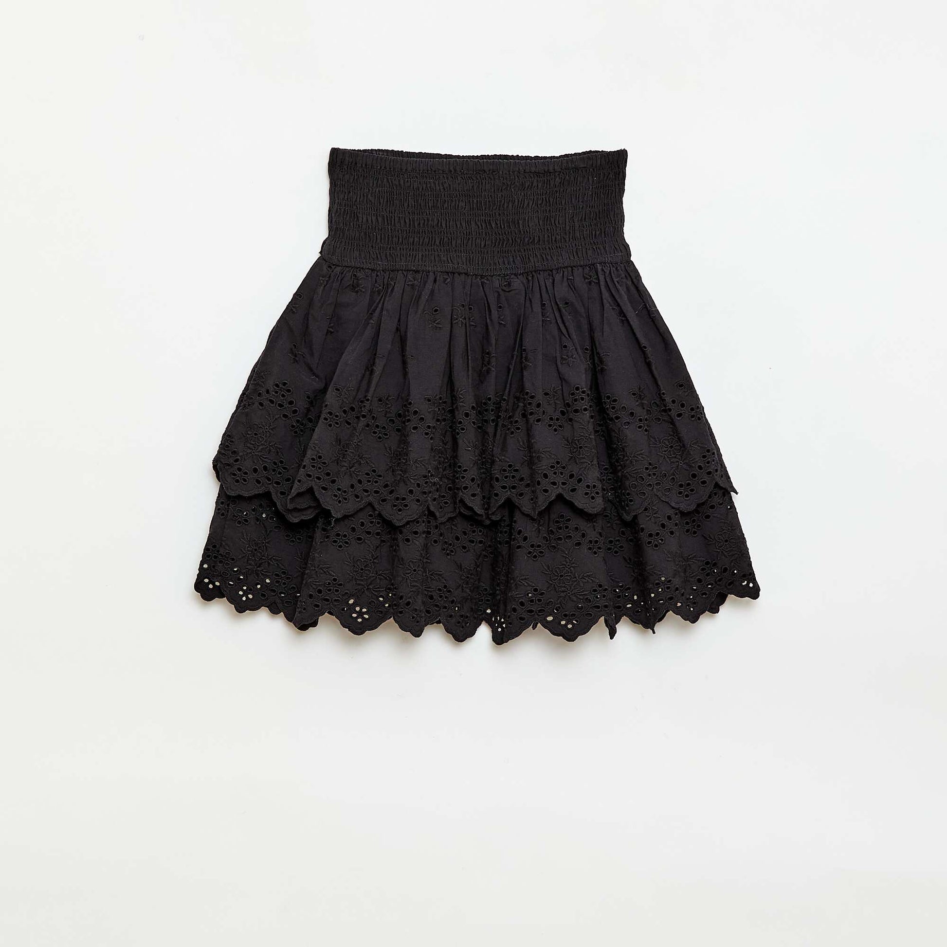 Jupe à volants et broderies anglaises NOIR
