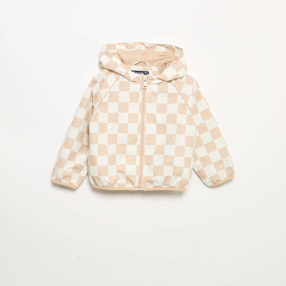 Coupe-vent à capuche et à carreaux BEIGE