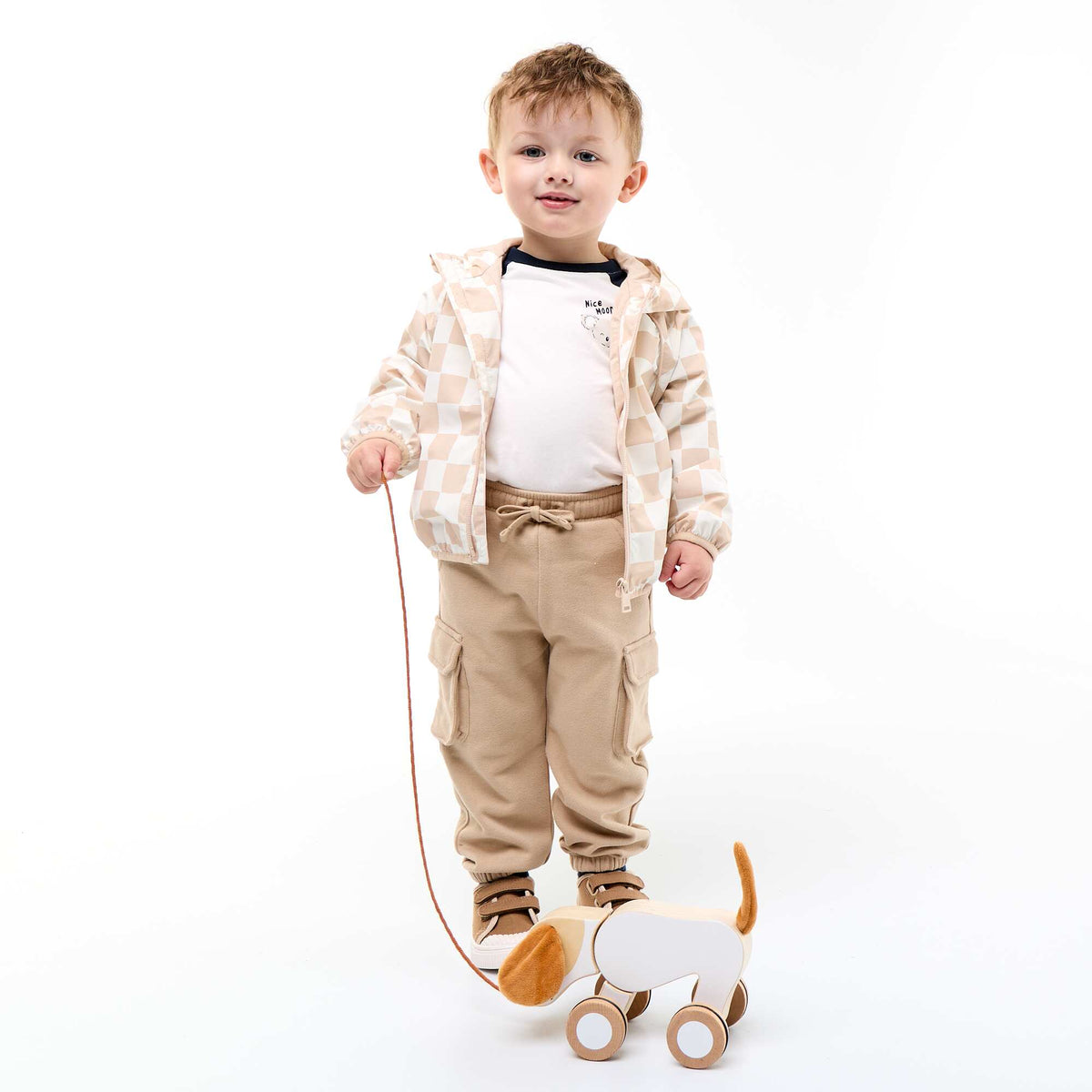 Coupe-vent à capuche et à carreaux BEIGE