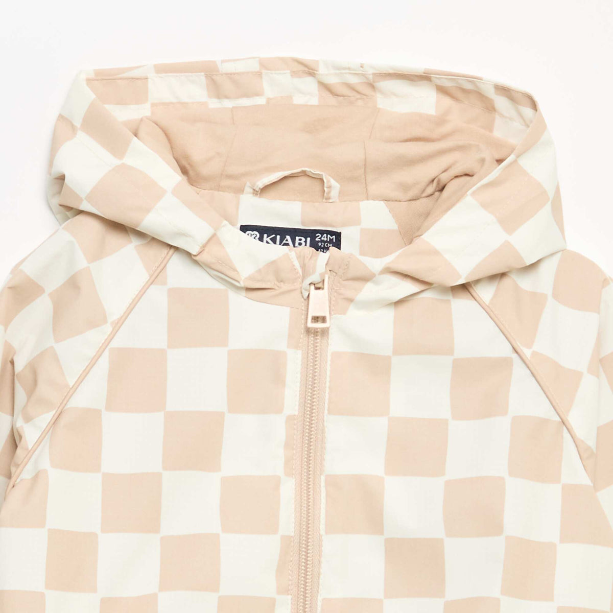 Coupe-vent à capuche et à carreaux BEIGE
