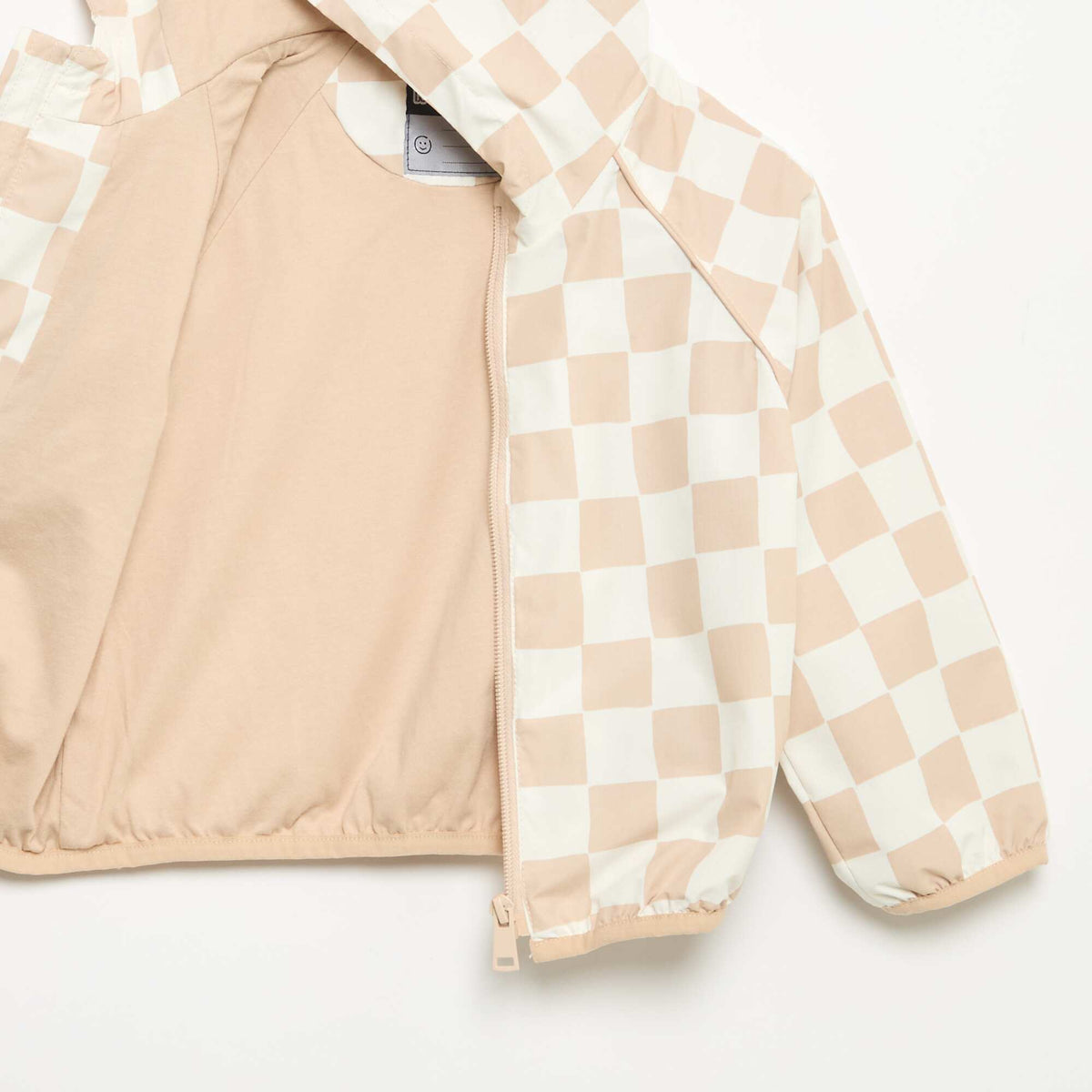 Coupe-vent à capuche et à carreaux BEIGE