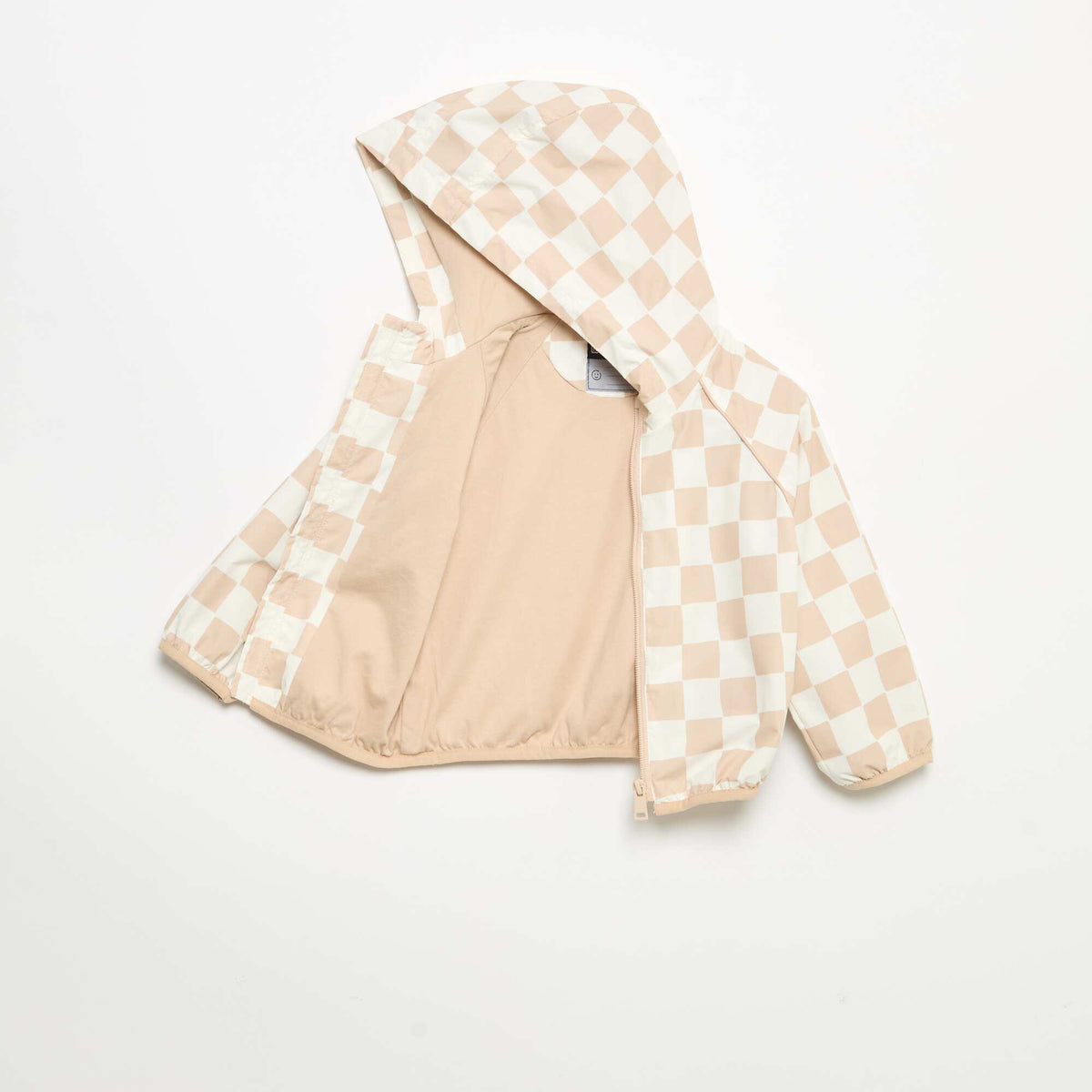 Coupe-vent à capuche et à carreaux BEIGE