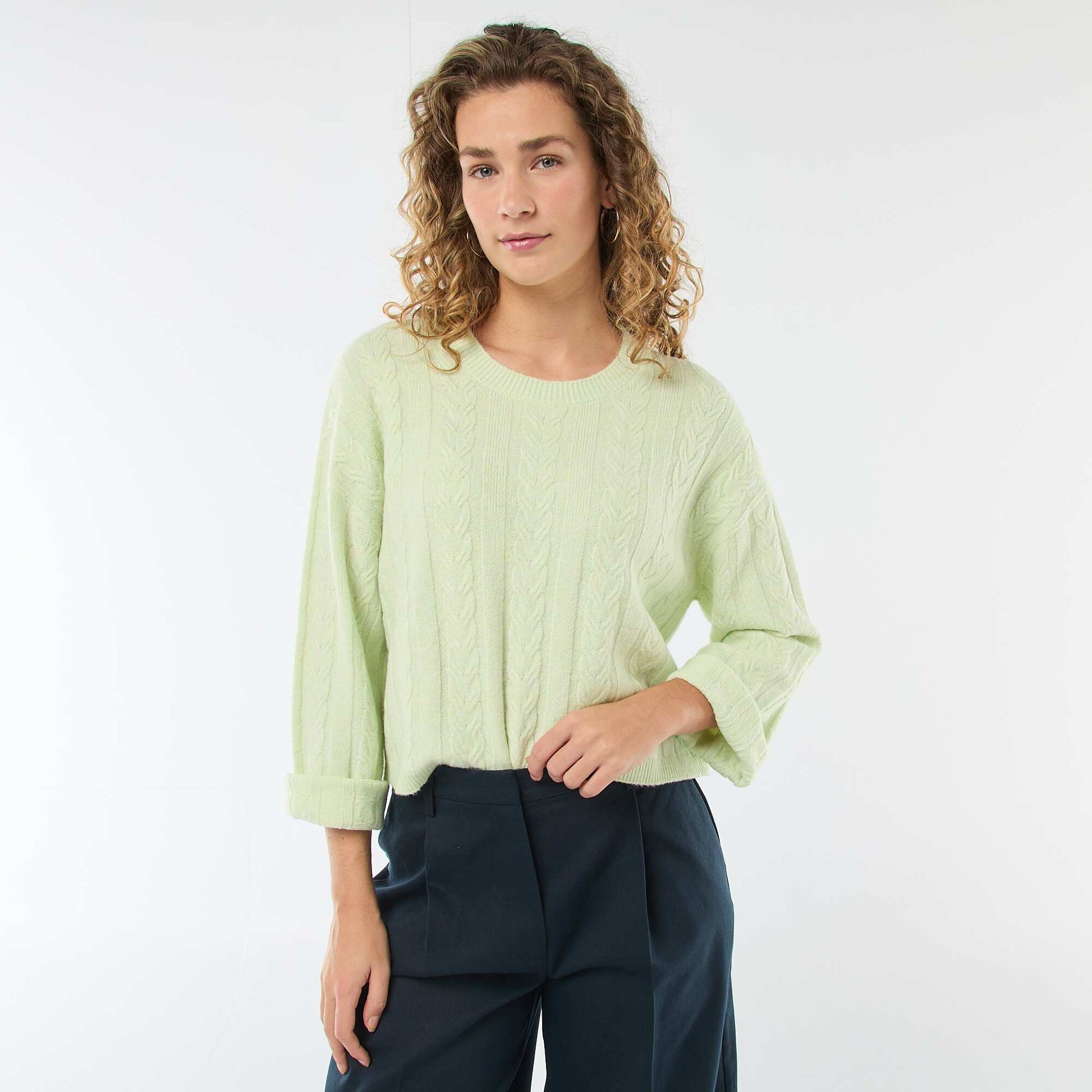 Pull en maille torsadée VERT