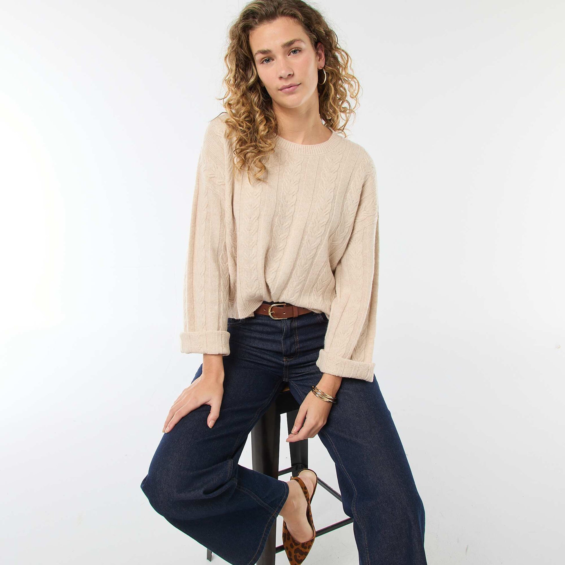 Pull en maille torsadée BEIGE