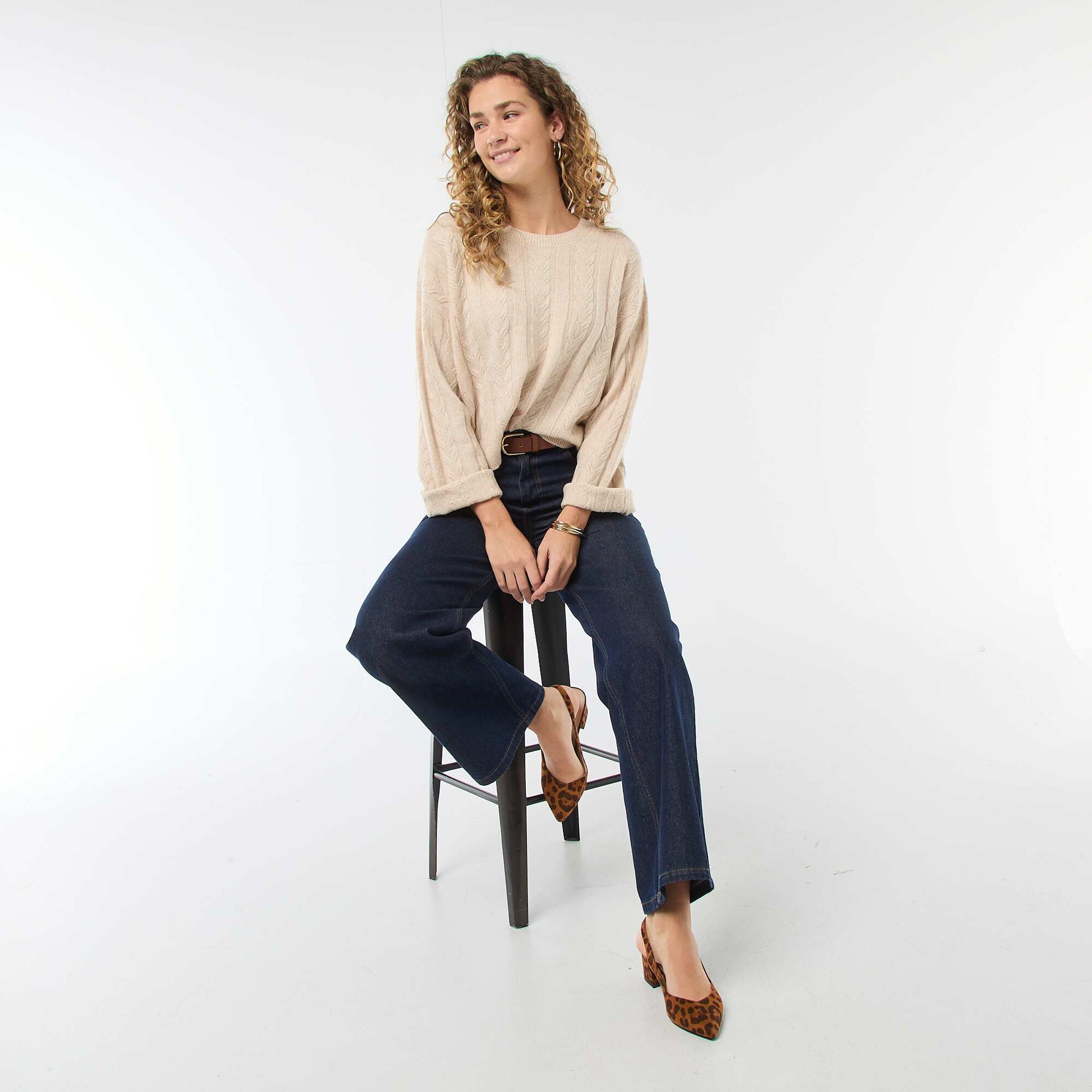 Pull en maille torsadée BEIGE