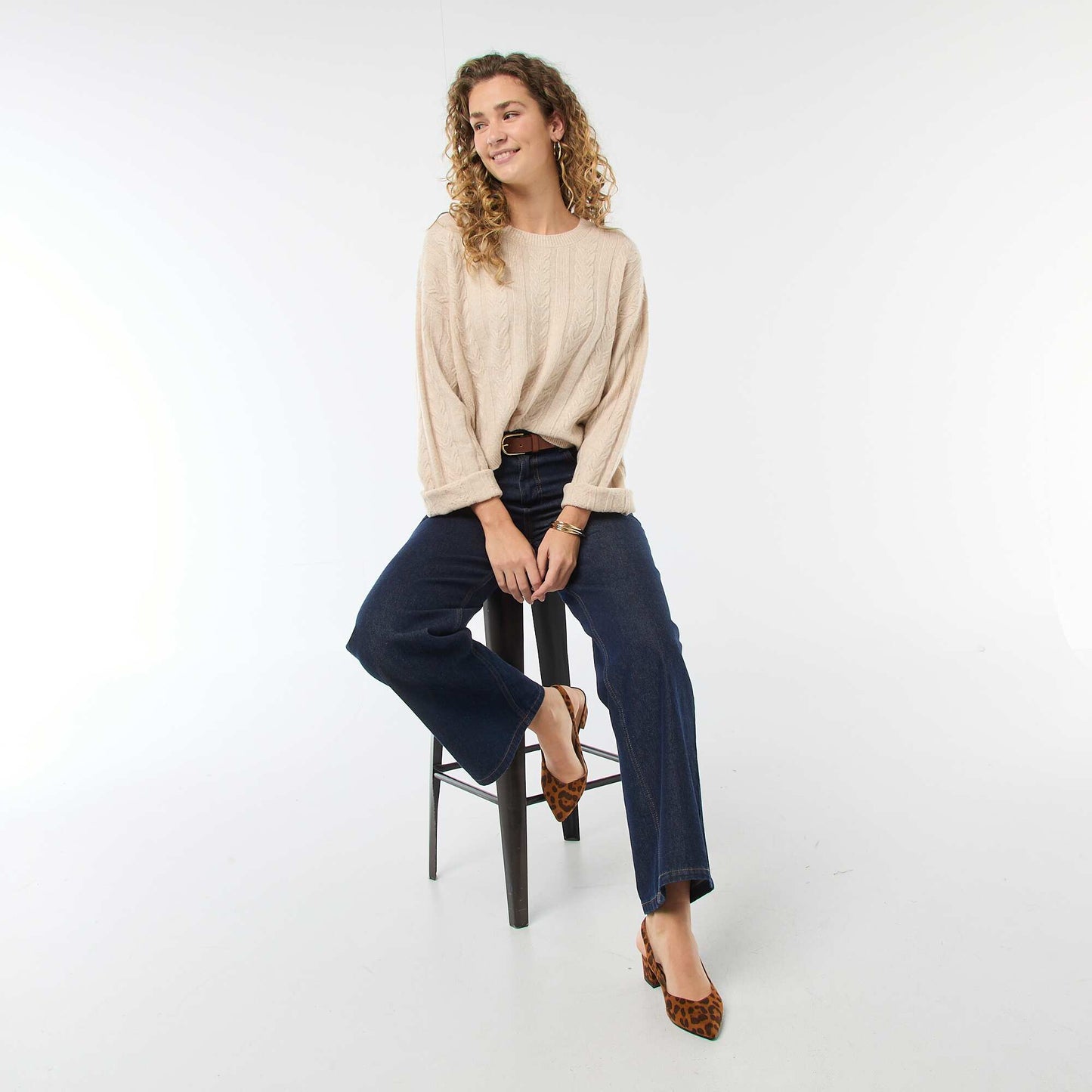 Pull en maille torsadée BEIGE