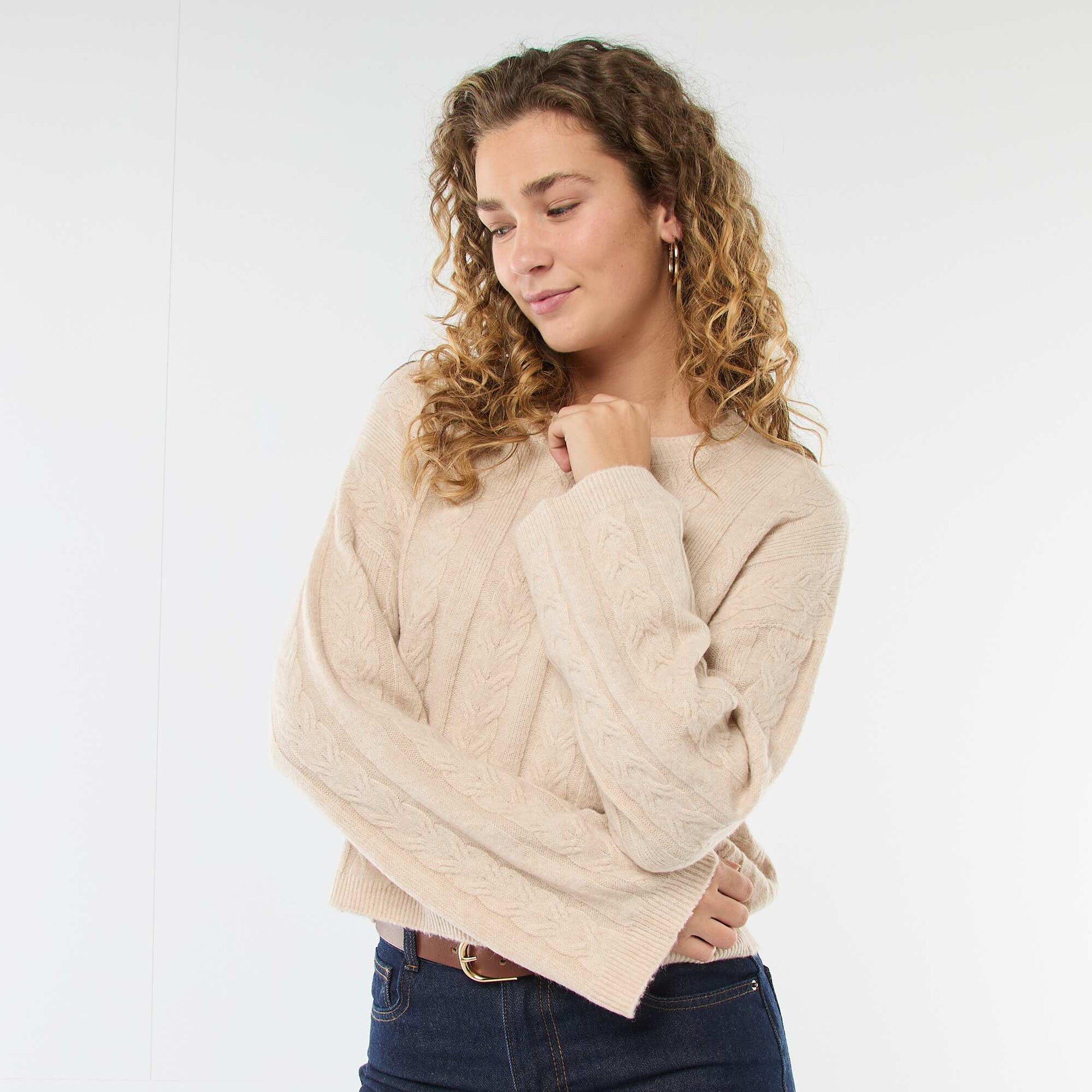 Pull en maille torsadée BEIGE