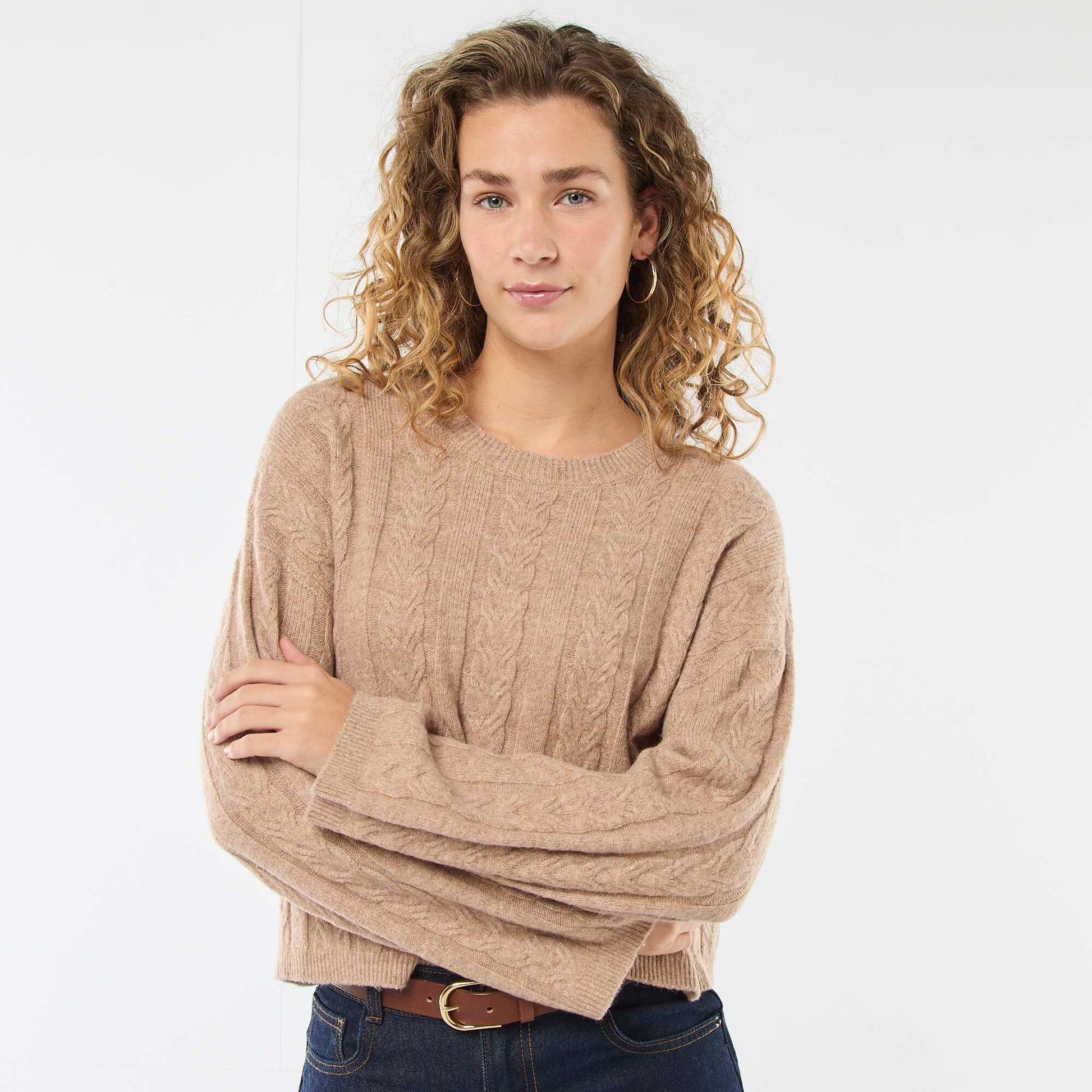 Pull en maille torsadée MARRON