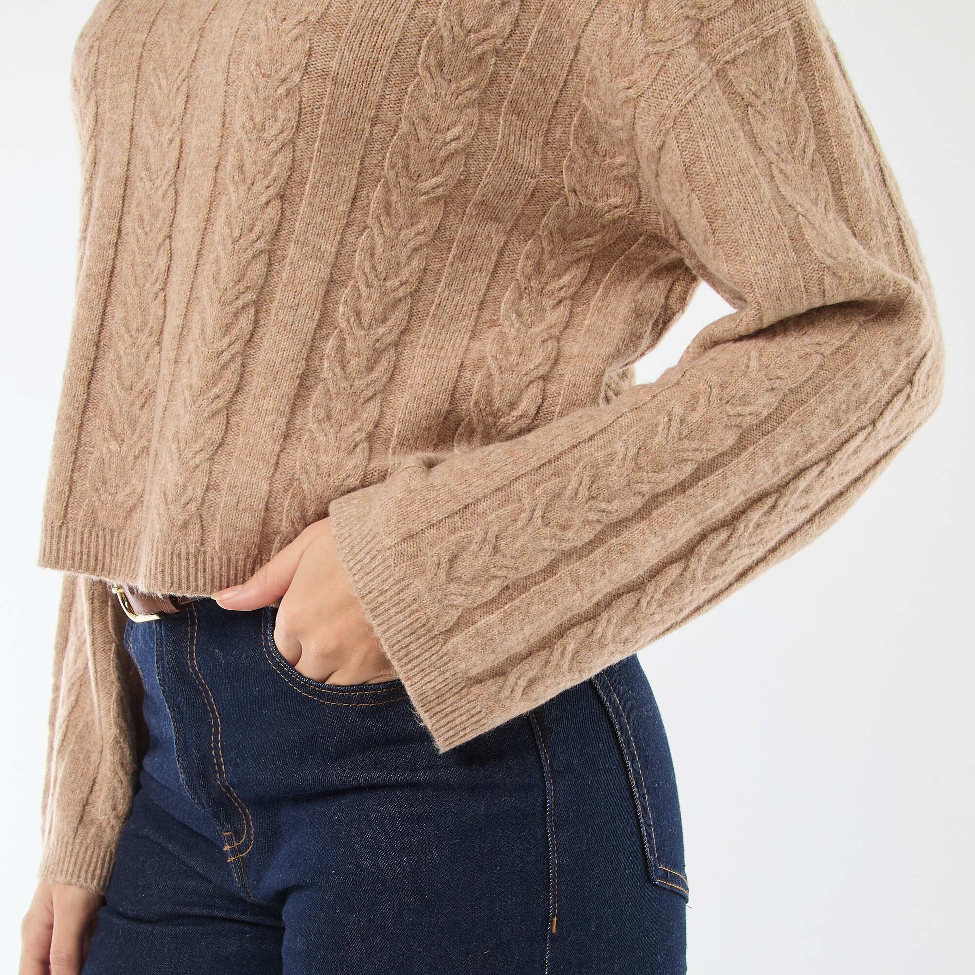 Pull en maille torsadée MARRON