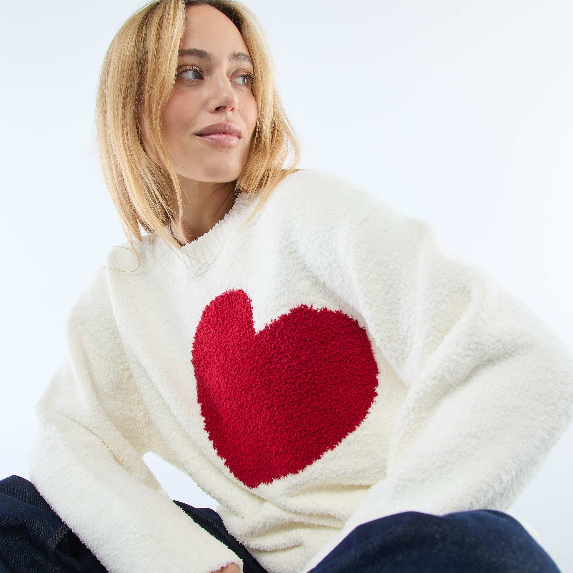 Pull en sherpa avec cœur BEIGE